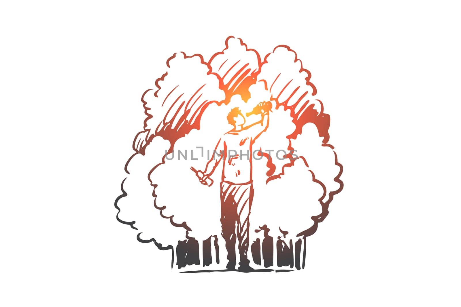 Alcoholism, man, drunk, bottle, alcoholic concept. Hand drawn drunk man with bottle walking in park concept sketch. Isolated vector illustration.