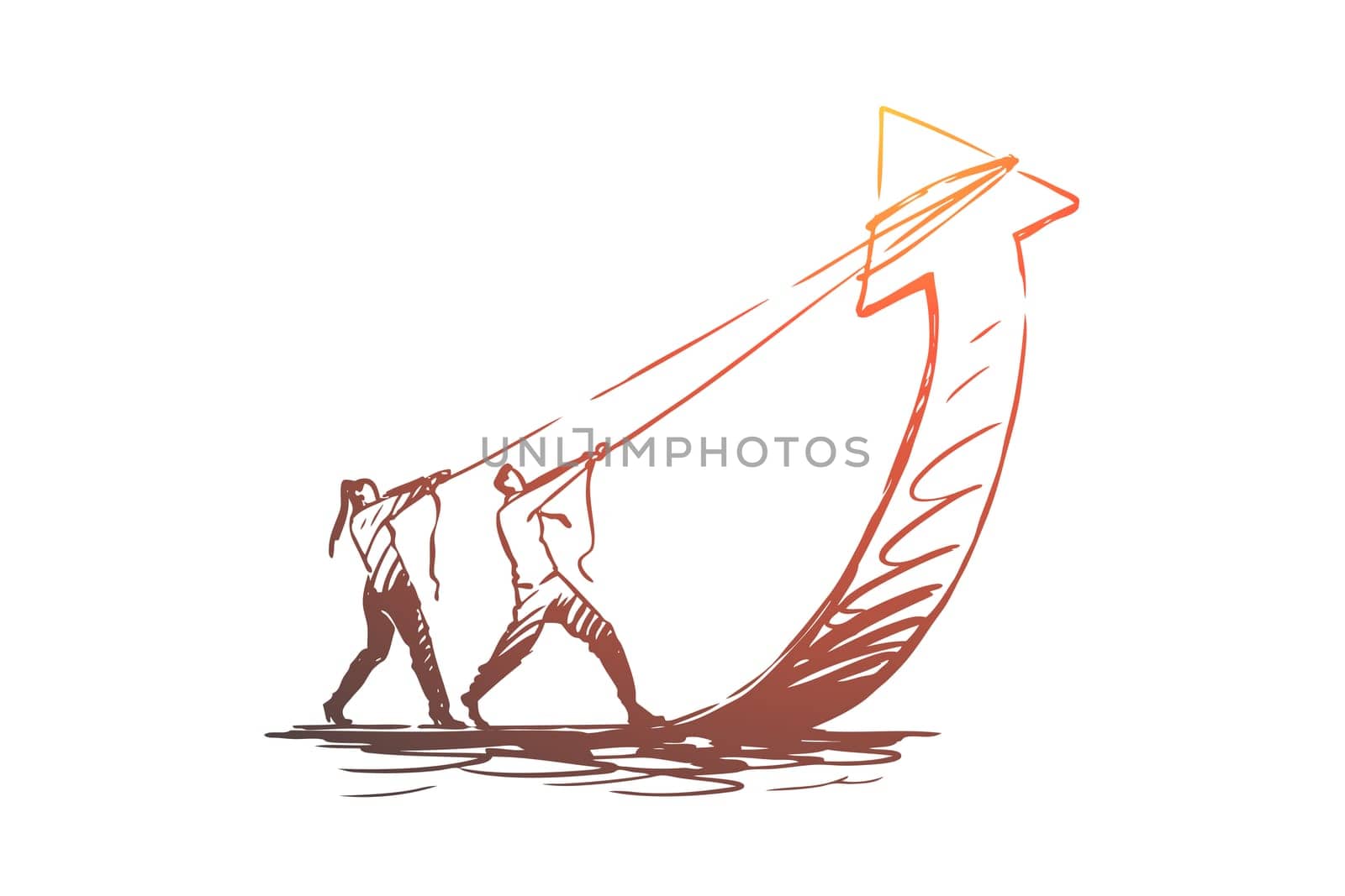 Teamwork, arrow, growth, business, progress concept. Hand drawn business partnership for success concept sketch. Isolated vector illustration.