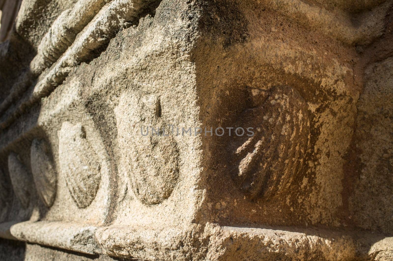 Church of Santiago. Carved shells outdoors, symbol of Saint James. Caceres, Extremadura, Spain