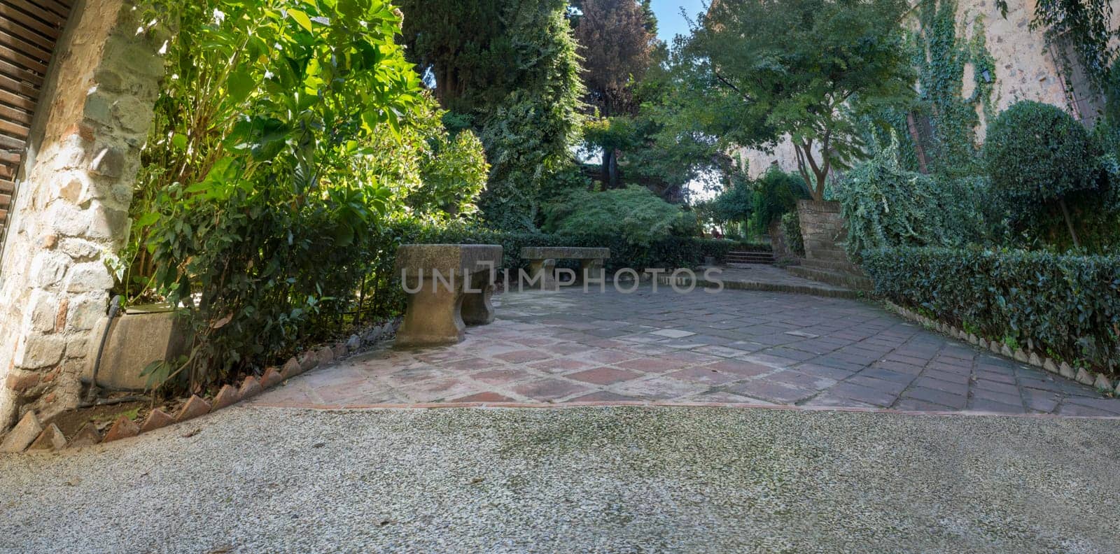 Cristina de Ulloa gardens. One of the most emblematic medieval gardens of monumental Complex of Caceres, Extremadura, Spain