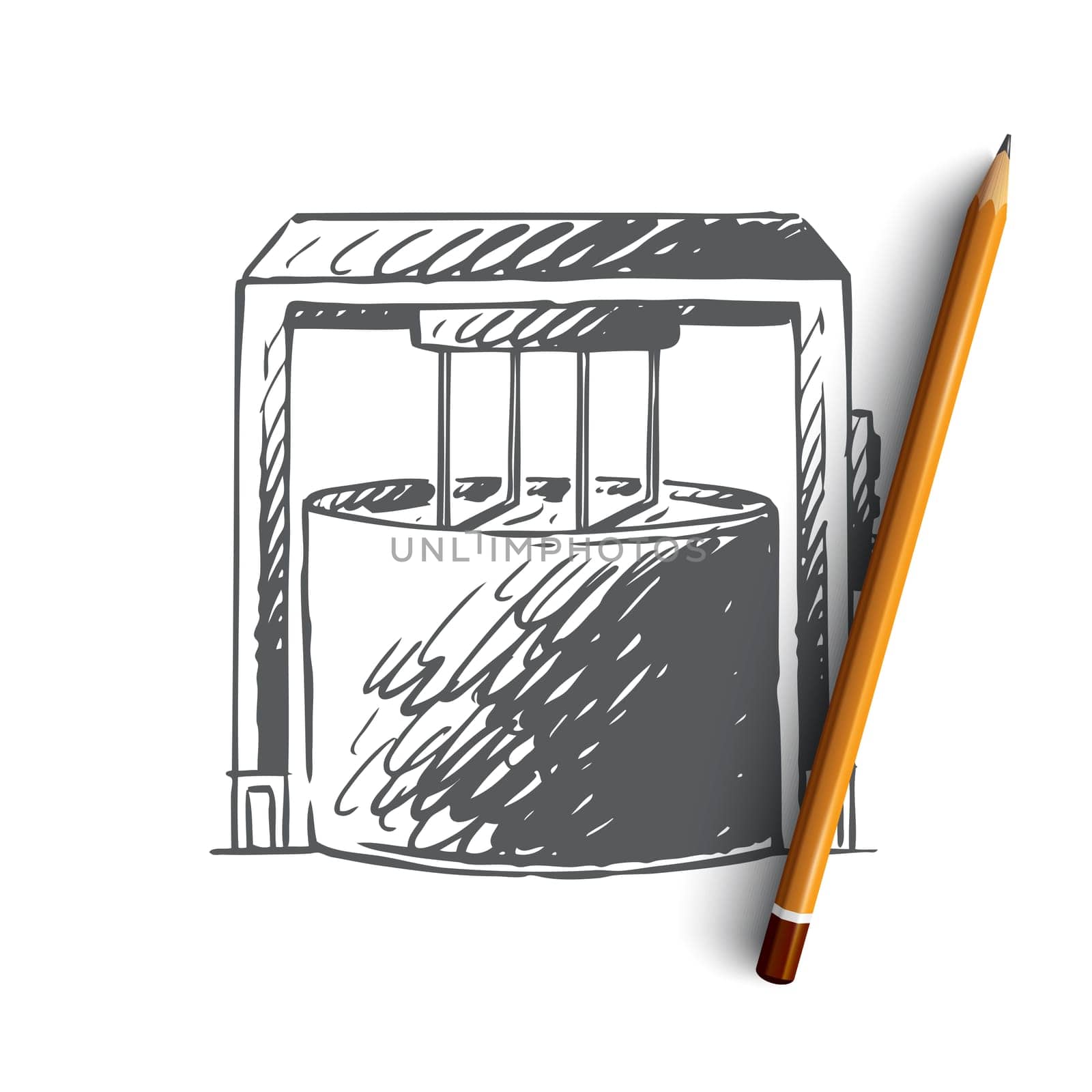 Cheese, production, machine, production, technology concept. Hand drawn machine for cheese production concept sketch. Isolated vector illustration.