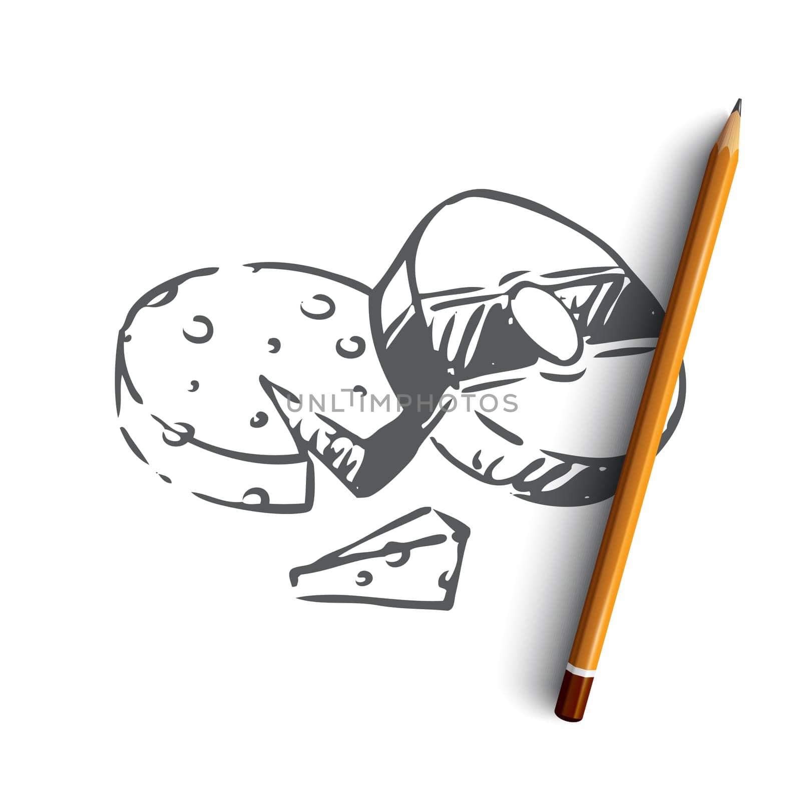 Cheese, food, organic, slice, tasty concept. Hand drawn piece of organic cheese concept sketch. Isolated vector illustration.