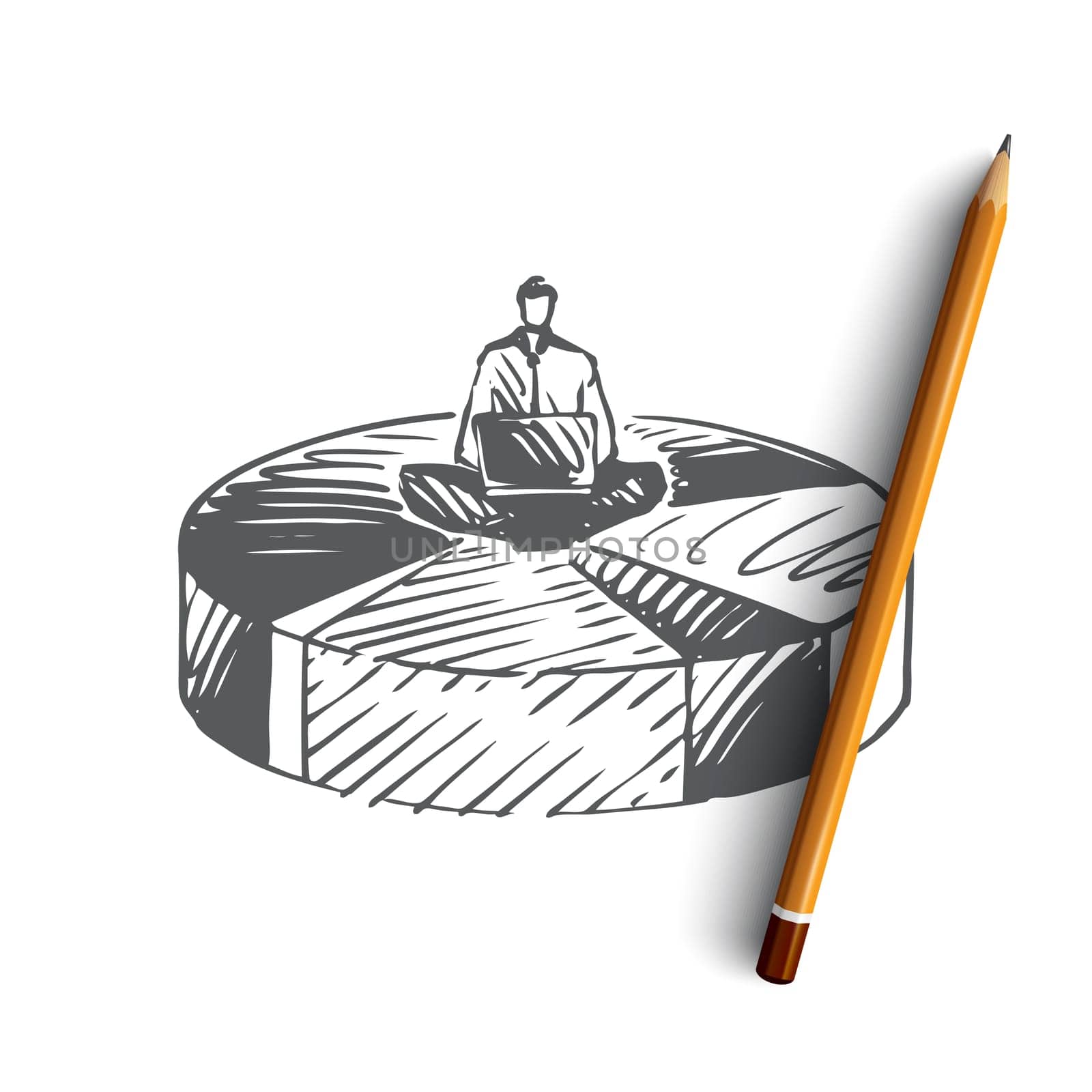 Data, infographic, business, circle concept. Hand drawn businessman and data infographic concept sketch. Isolated vector illustration.