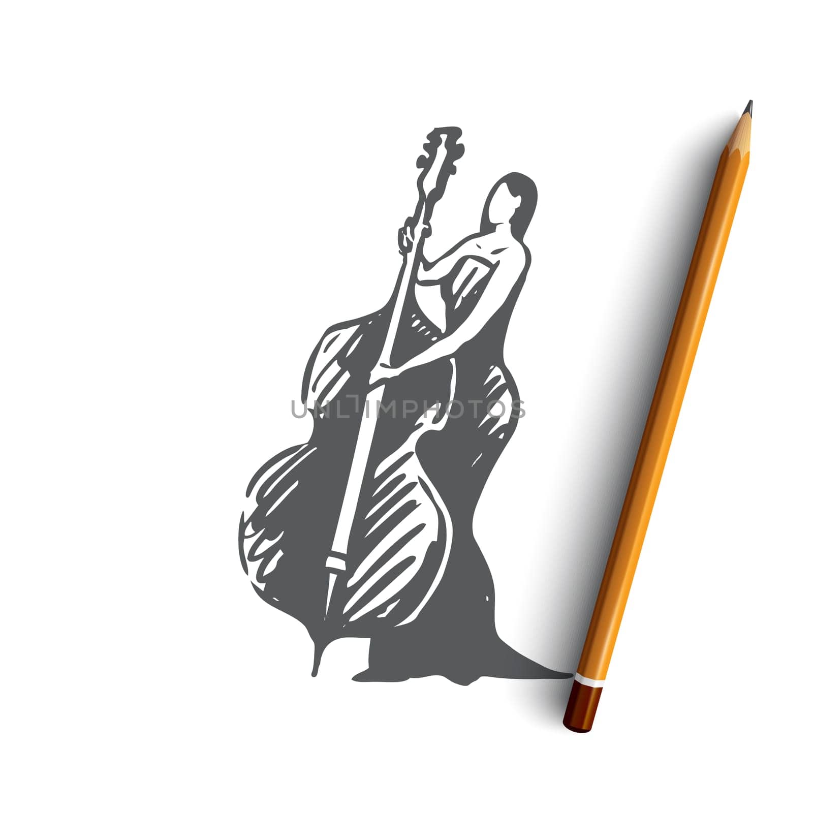 Cello, classic, music, woman, concert concept. Hand drawn woman in long dress playing on cello concept sketch. Isolated vector illustration.