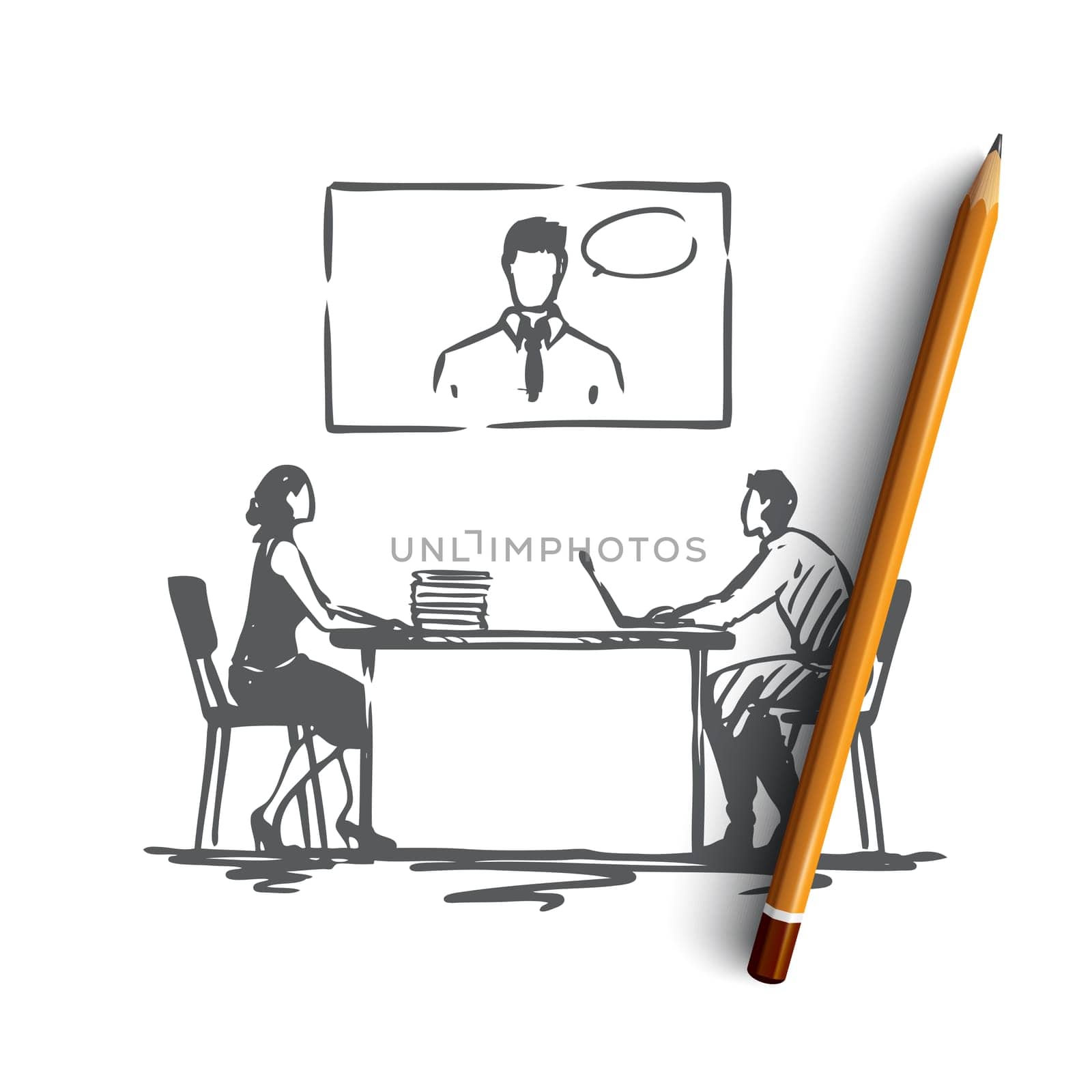 Online, meeting, office, conference, business concept. Hand drawn business conference online concept sketch. Isolated vector illustration.