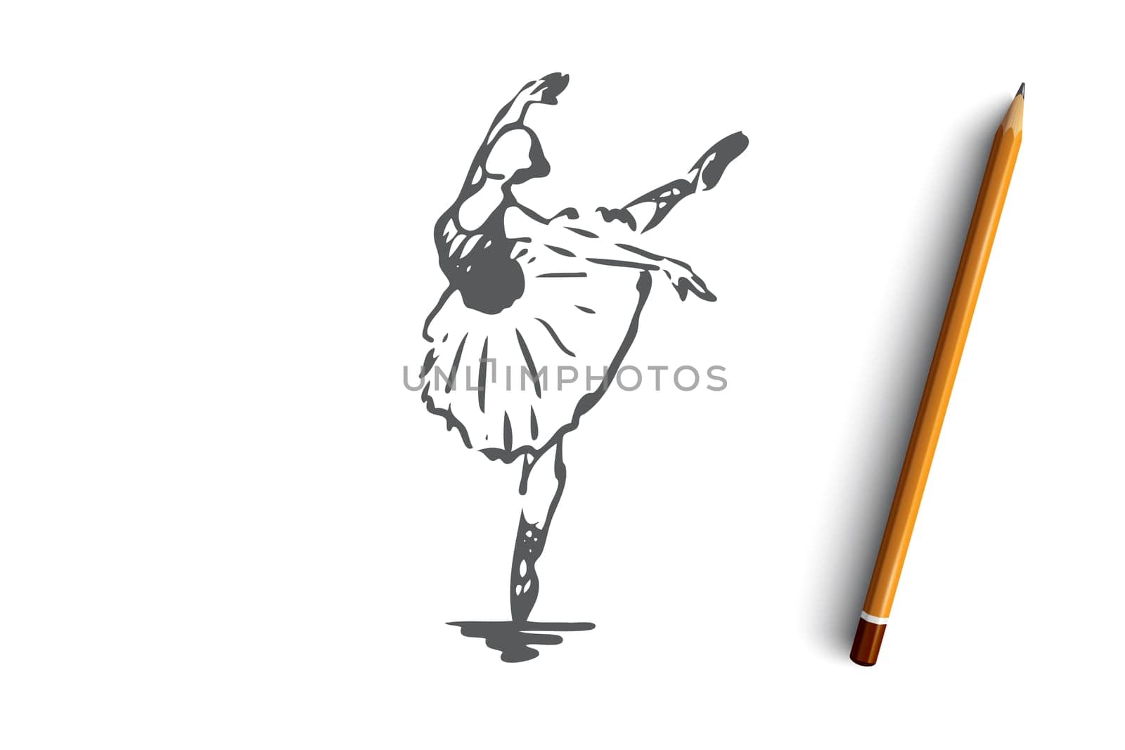 Ballerina, girl, dance, woman, art concept. Hand drawn ballerina in dance pose concept sketch. Isolated vector illustration.