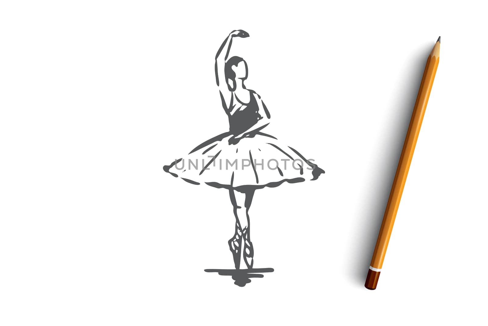 Ballerina, girl, dance, woman, art concept. Hand drawn ballerina in dance pose concept sketch. Isolated vector illustration.