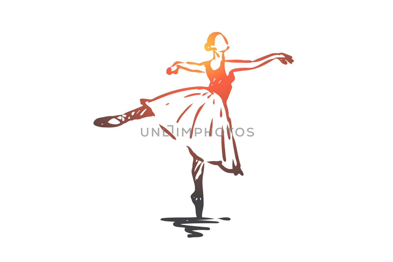 Ballerina, girl, dance, woman, art concept. Hand drawn ballerina in dance pose concept sketch. Isolated vector illustration.