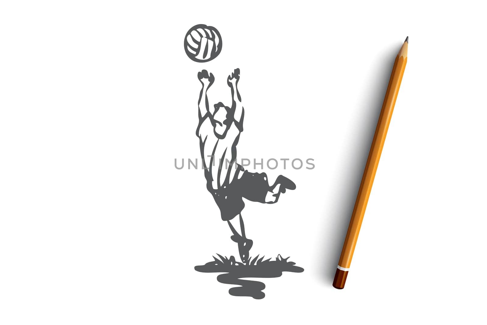 Boy, volleyball, sport, play, active concept. Hand drawn little boy playing volleyball concept sketch. Isolated vector illustration.