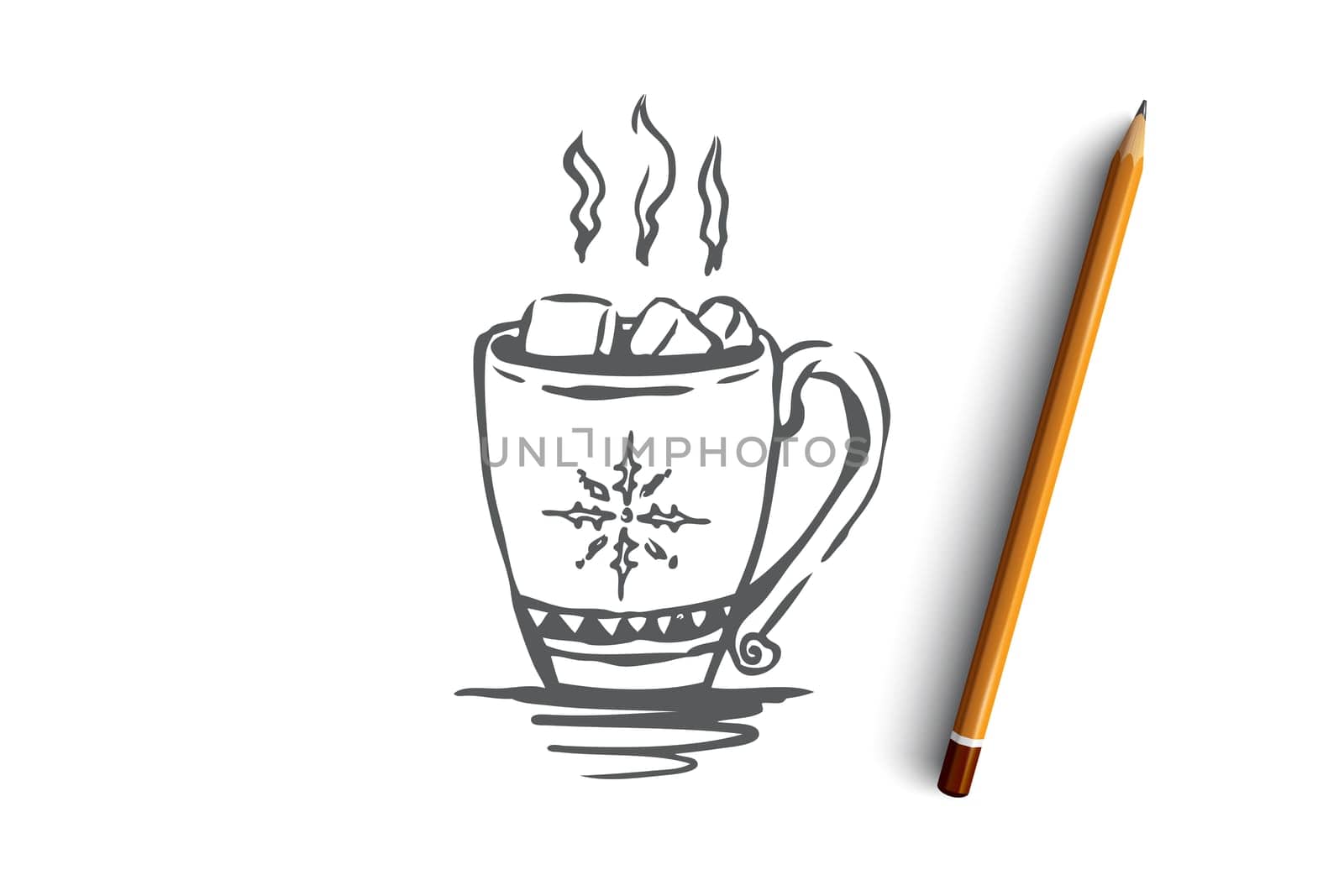 New year, cup, holiday, mug, drink concept. Hand drawn mug with hot drink concept sketch. Isolated vector illustration.