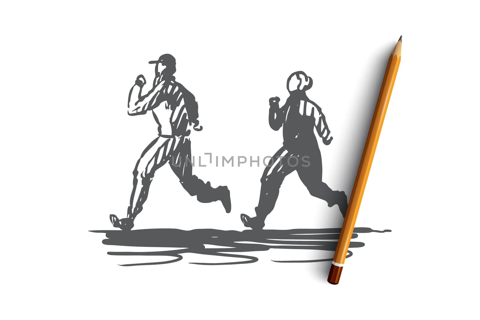 Woman, old, couple, running, sport concept. Hand drawn old sportive couple running concept sketch. Isolated vector illustration.