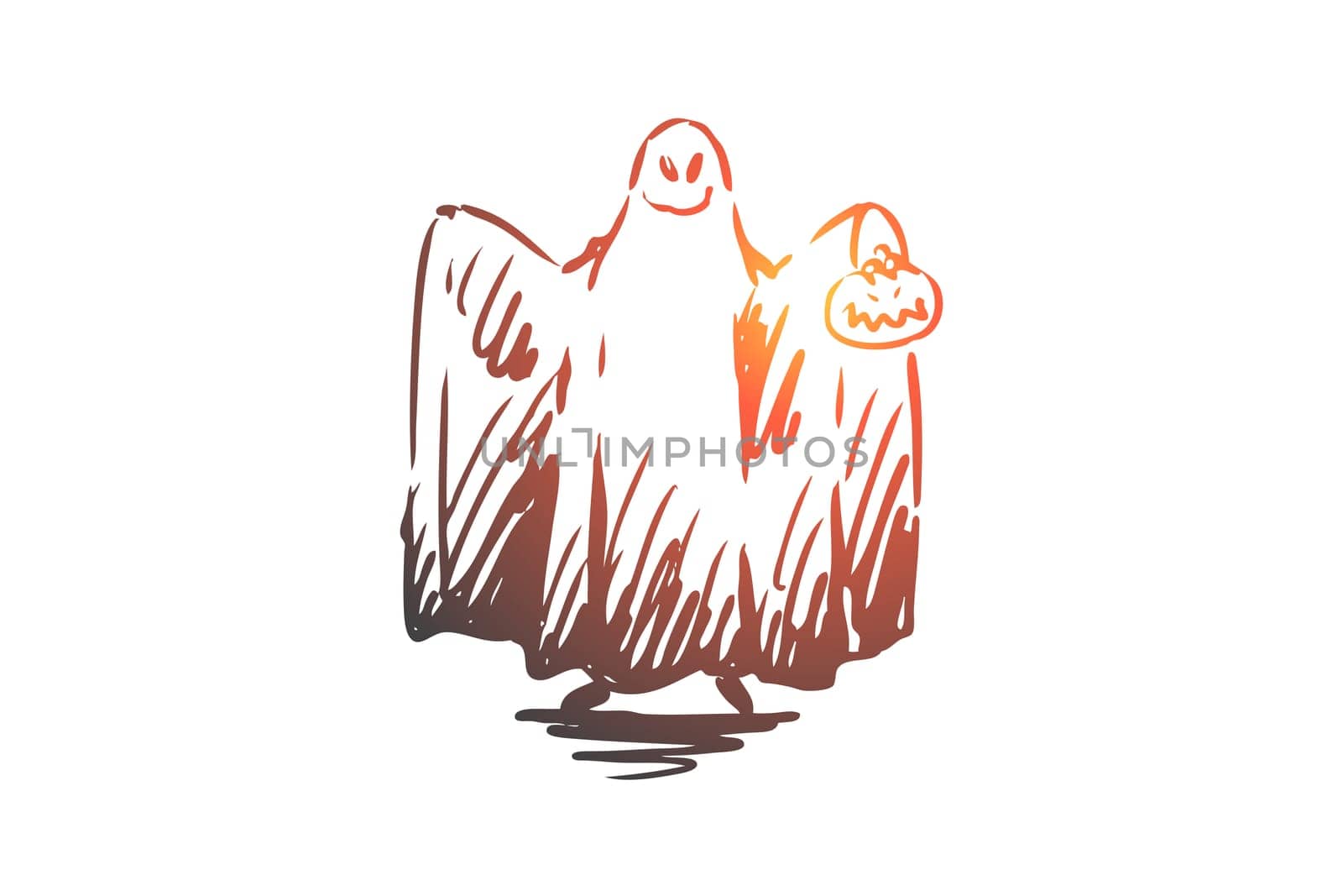 Halloween, ghost, scary, horror, fun concept. Hand drawn costume of ghost on Halloween concept sketch. Isolated vector illustration.
