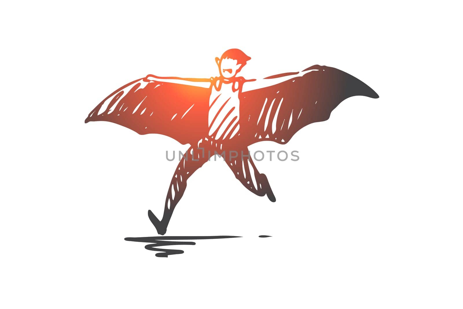 Halloween, bat, costume, horror concept. Hand drawn bat character on Halloween concept sketch. Isolated vector illustration.