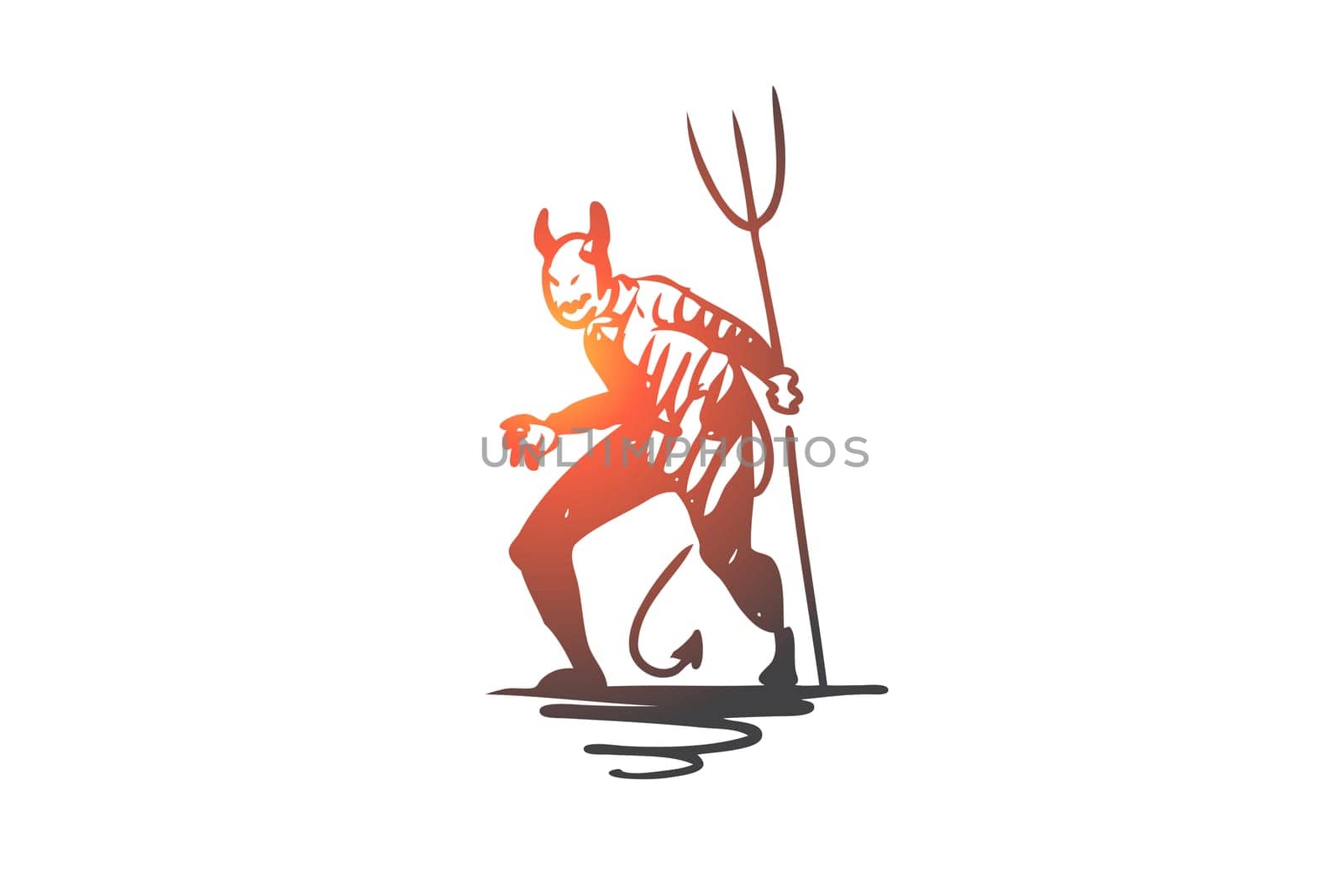 Halloween, monster, devil, scary, pitchfork concept. Hand drawn Halloween monster devil with pitchfork concept sketch. Isolated vector illustration.