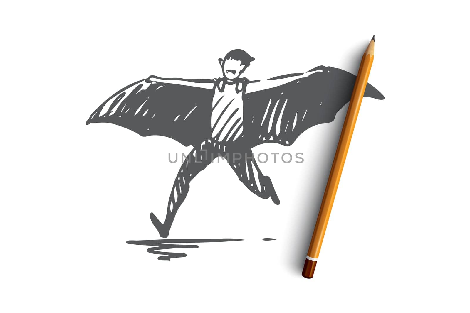 Halloween, bat, costume, horror concept. Hand drawn bat character on Halloween concept sketch. Isolated vector illustration.