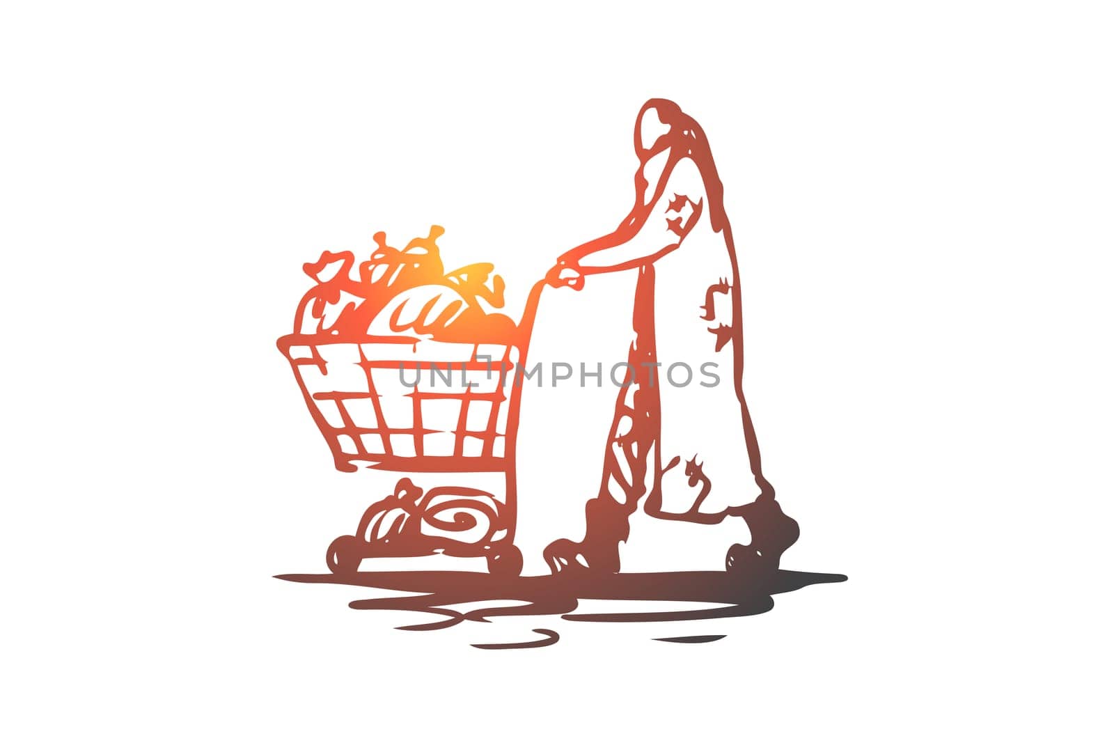 Homeless, beggar, poor, dirty, help concept. Hand drawn beggar man in dirty clothes concept sketch. Isolated vector illustration.