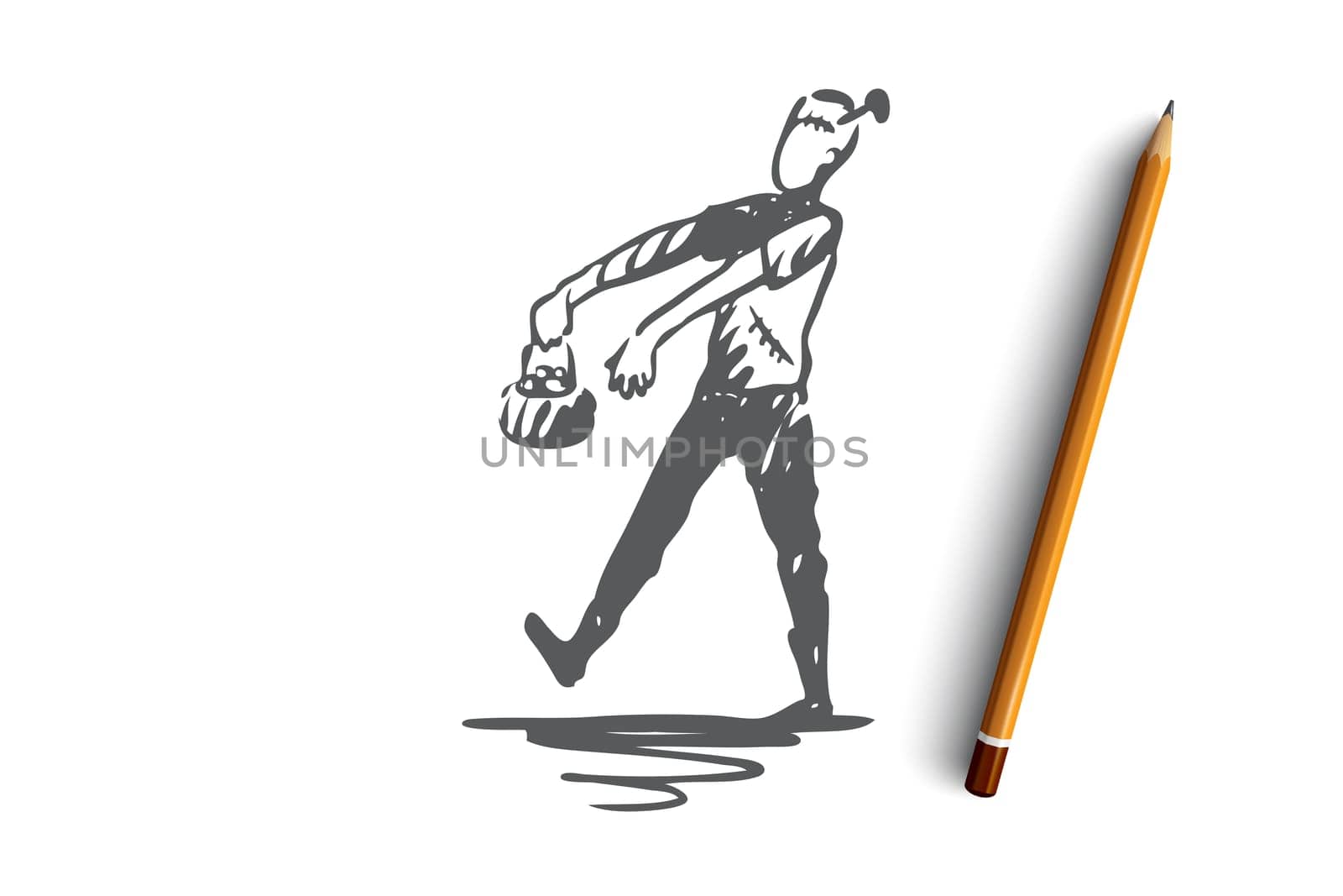 Halloween, zombie, monster, evil, scary concept. Hand drawn Halloween monster zombie concept sketch. Isolated vector illustration.