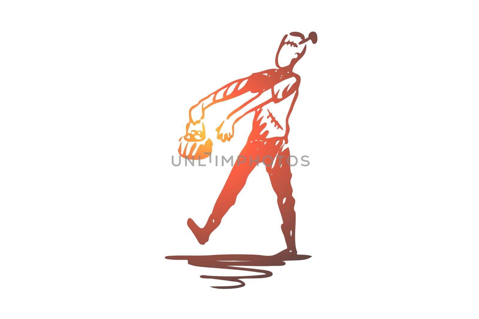 Halloween, zombie, monster, evil, scary concept. Hand drawn Halloween monster zombie concept sketch. Isolated vector illustration.