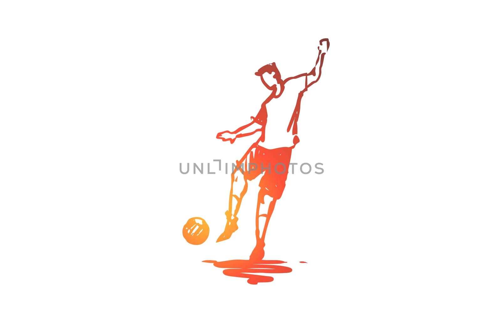 Forward, football, player, action, goal concept. Hand drawn footbal player with ball concept sketch. Isolated vector illustration.