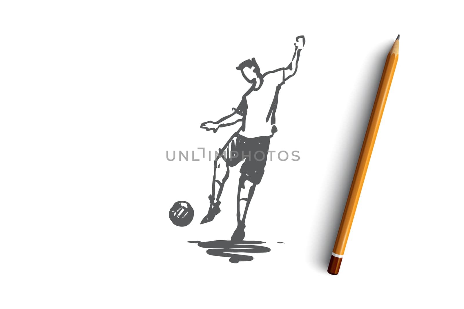 Forward, football, player, action, goal concept. Hand drawn footbal player with ball concept sketch. Isolated vector illustration.
