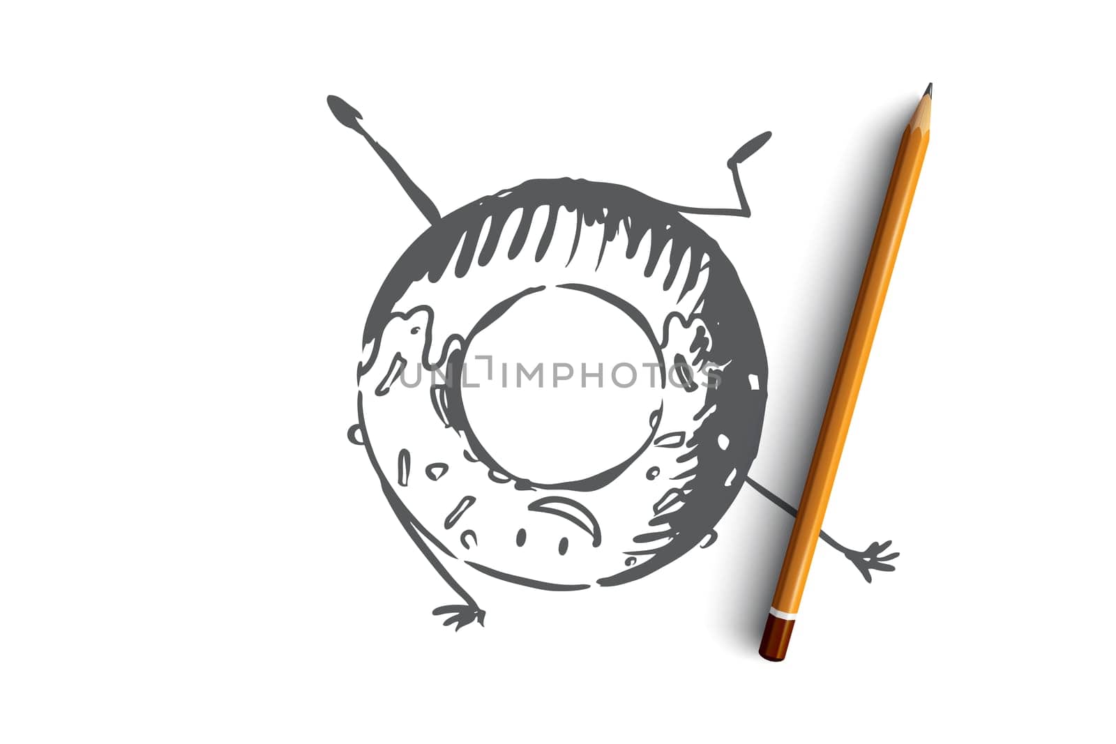Fritter, food, snack, desert, sweet concept. Hand drawn fresh pastry fritter concept sketch. Isolated vector illustration.