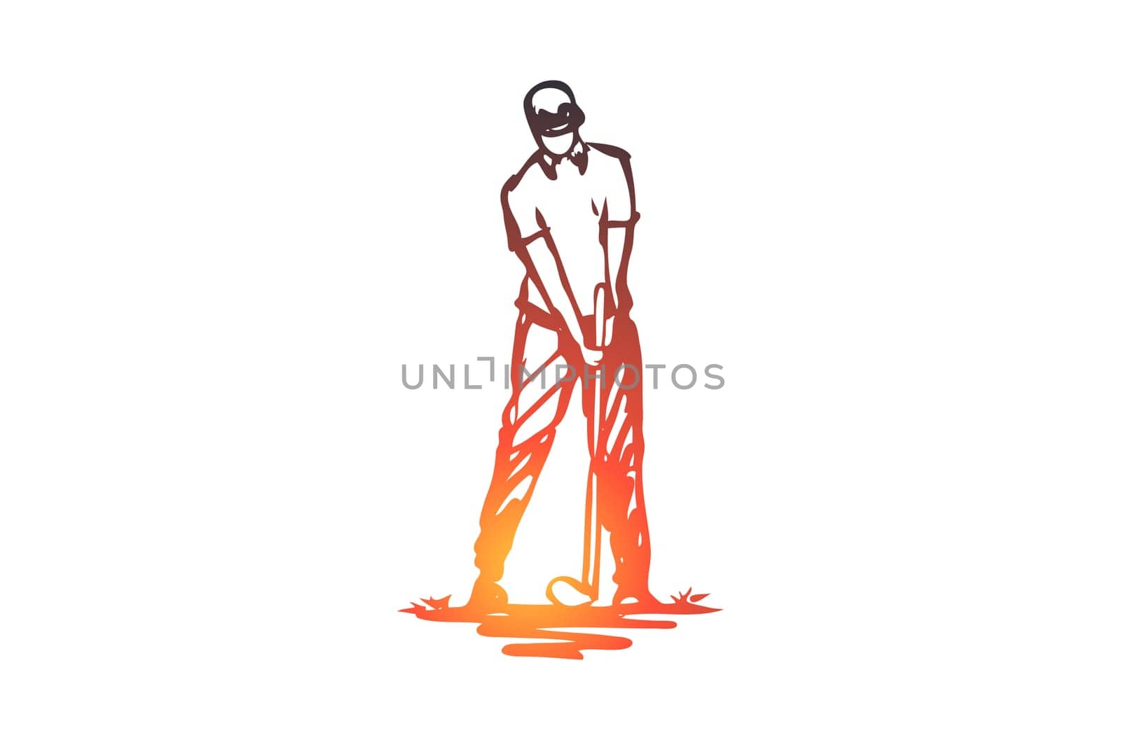 Golf, game, player, golfer, golfing concept. Hand drawn golfer in process of game concept sketch. Isolated vector illustration.