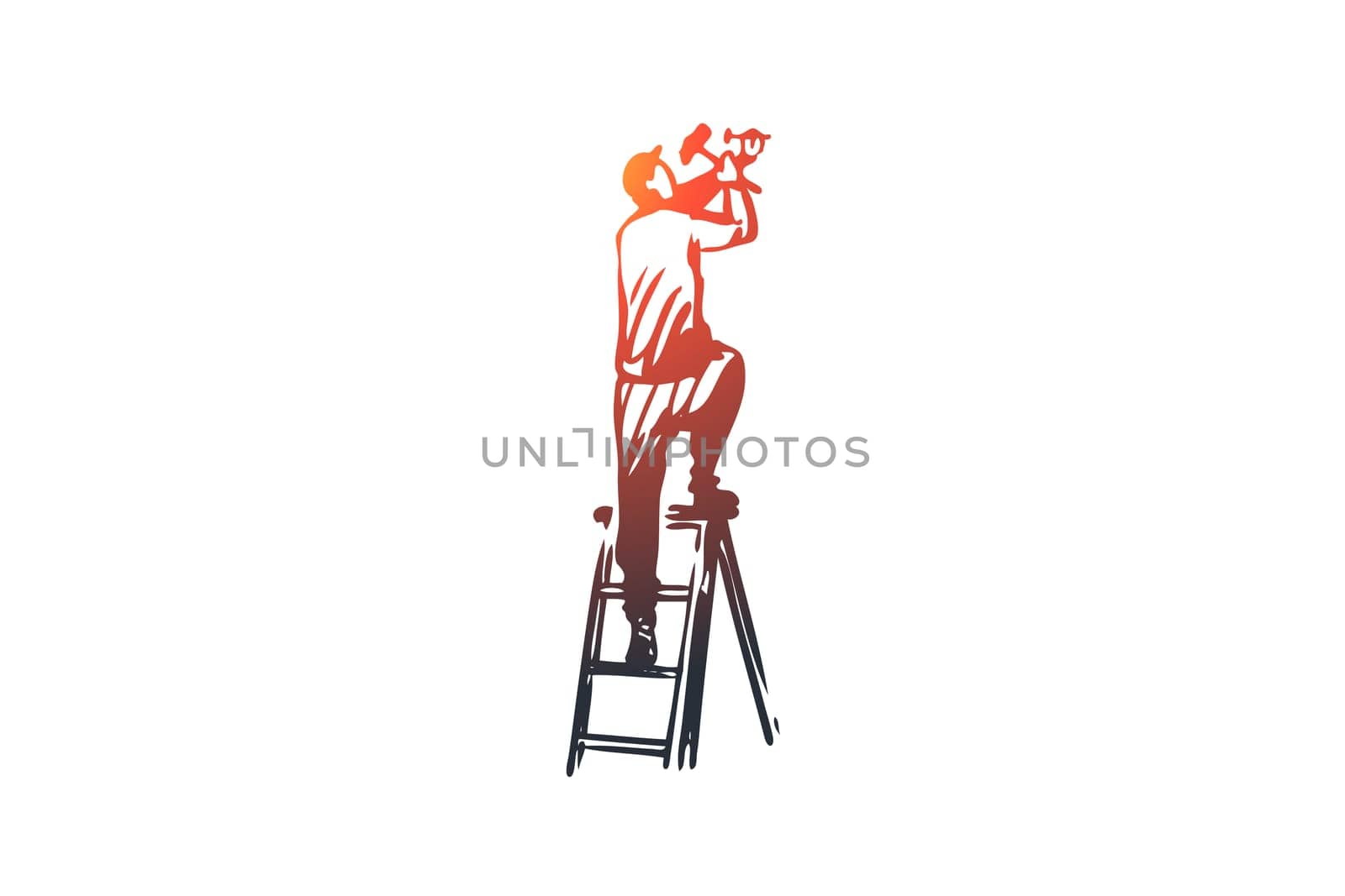 Fixture, installation, repair, worker, construction concept. Hand drawn repairman fixing construction concept sketch. Isolated vector illustration.