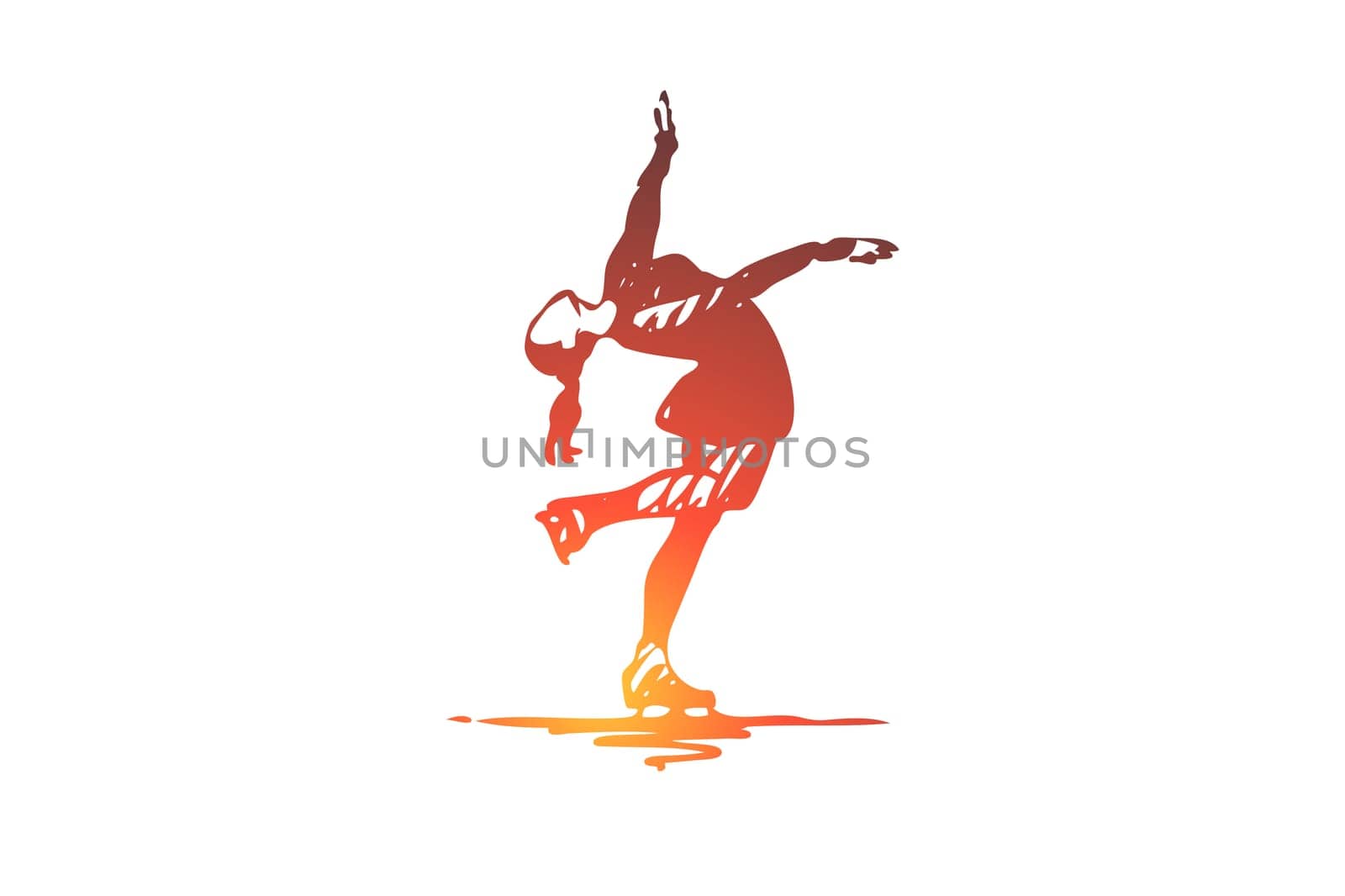 Figure, skating, woman, sport, ice concept. Hand drawn female skater on ice concept sketch. Isolated vector illustration.