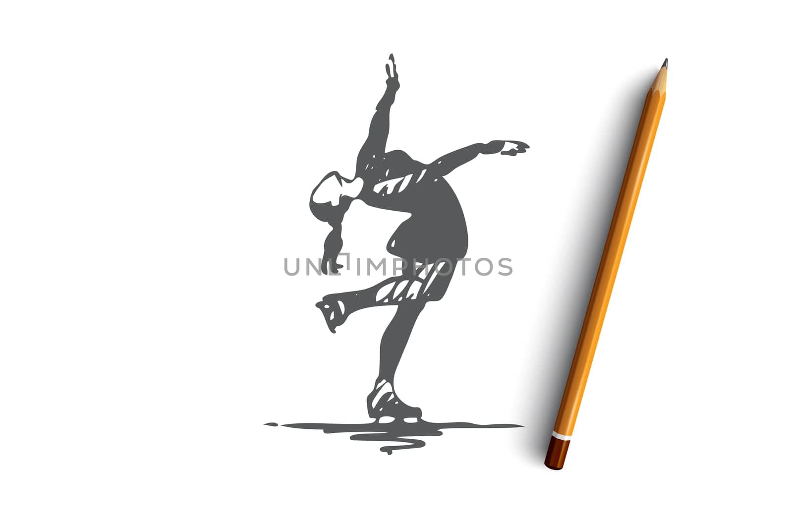 Figure, skating, woman, sport, ice concept. Hand drawn female skater on ice concept sketch. Isolated vector illustration.