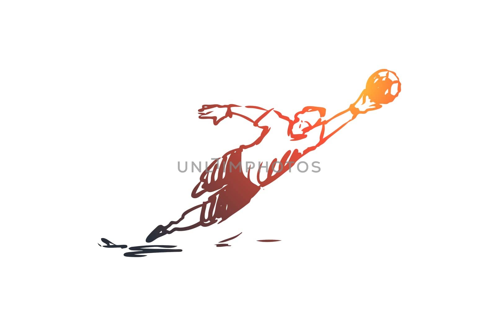 Goalkeeper, football, game, player, team concept. Hand drawn goalkeeper player in action concept sketch. Isolated vector illustration.
