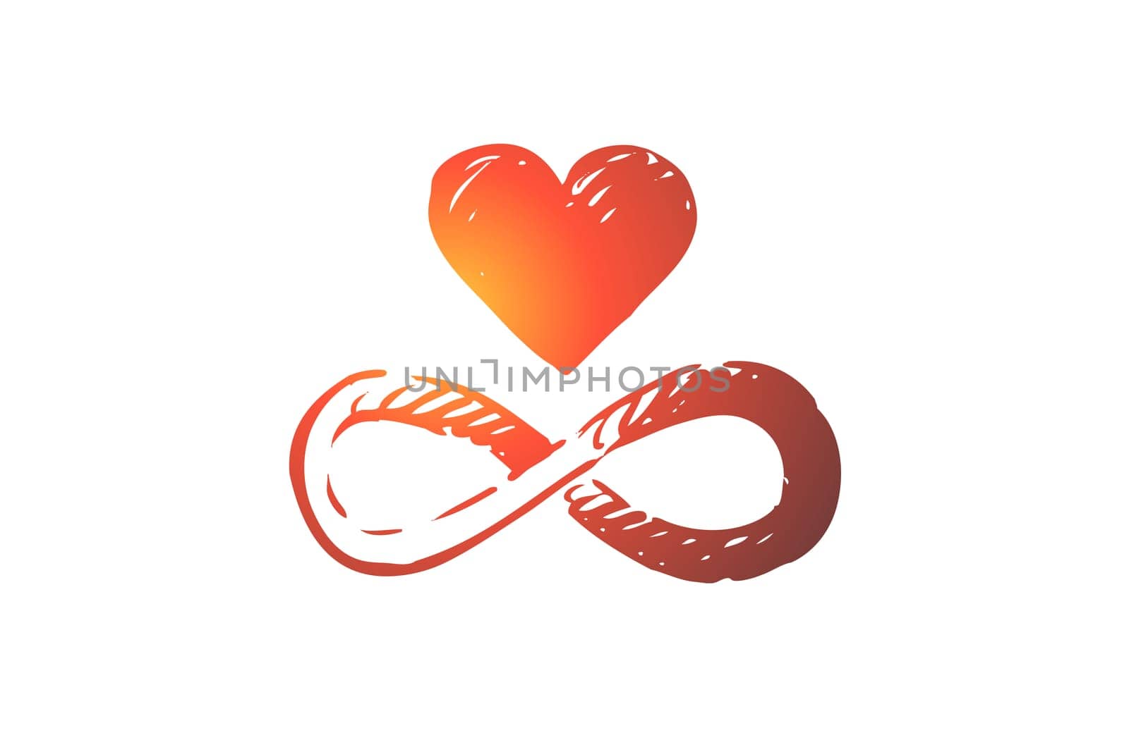 Harmony, heart, balance, heart, unity concept. Hand drawn heart and symbol of infinity concept sketch. Isolated vector illustration.