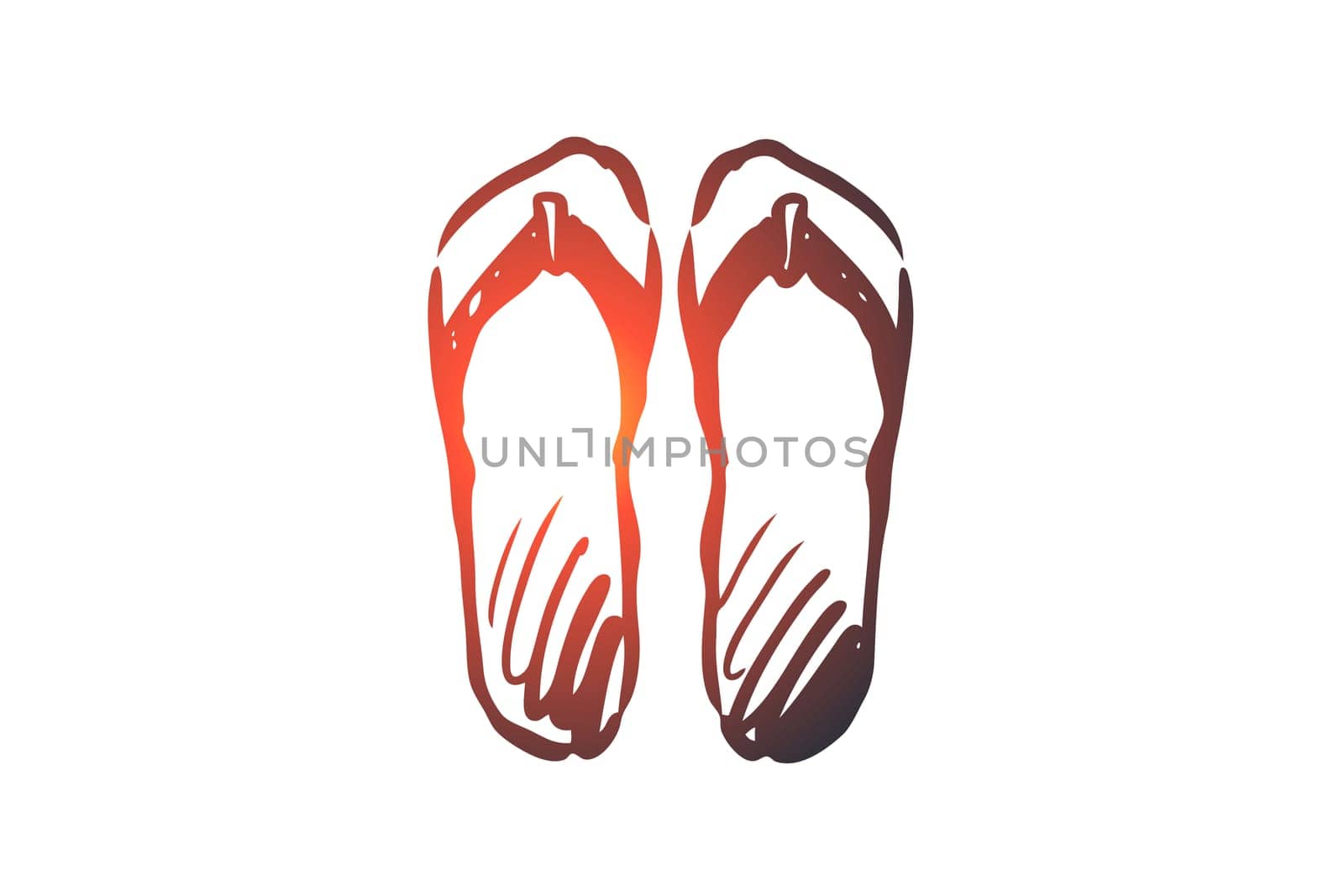 Flip-flops, shoes, footwear, summer, beach concept. Hand drawn pair of flip-flop shoes concept sketch. Isolated vector illustration.