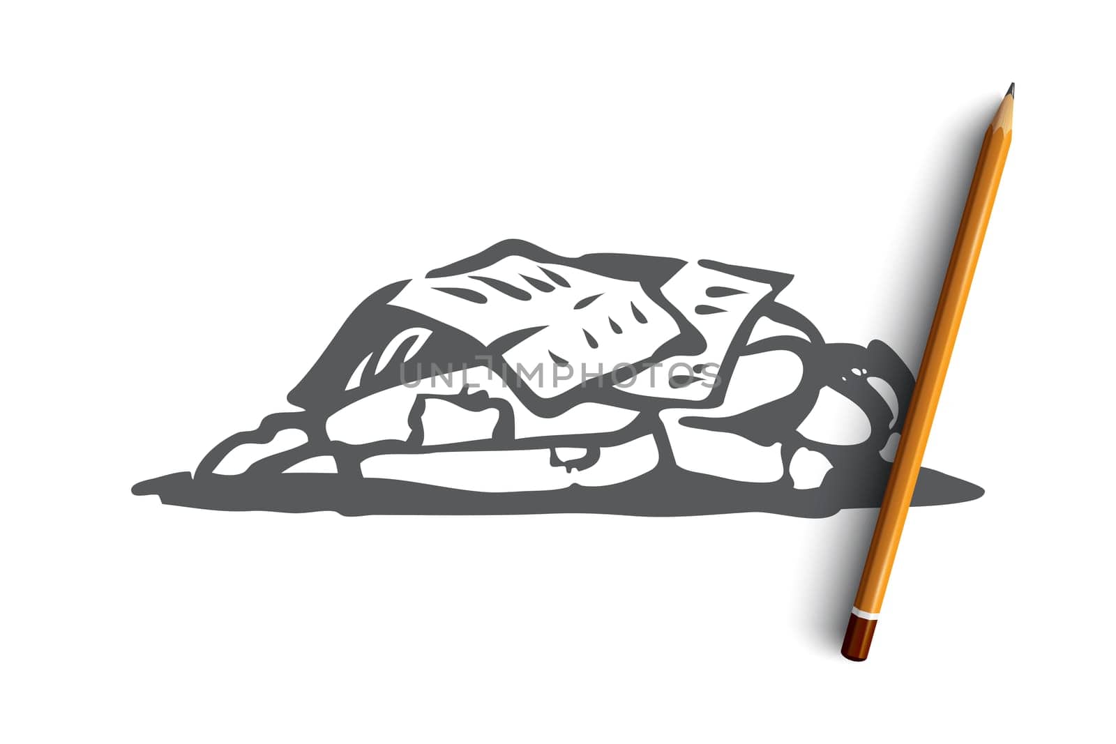 Homeless, sleep, outdoor, poor, miserable concept. Hand drawn homeless man sleeping outdoor concept sketch. Isolated vector illustration.