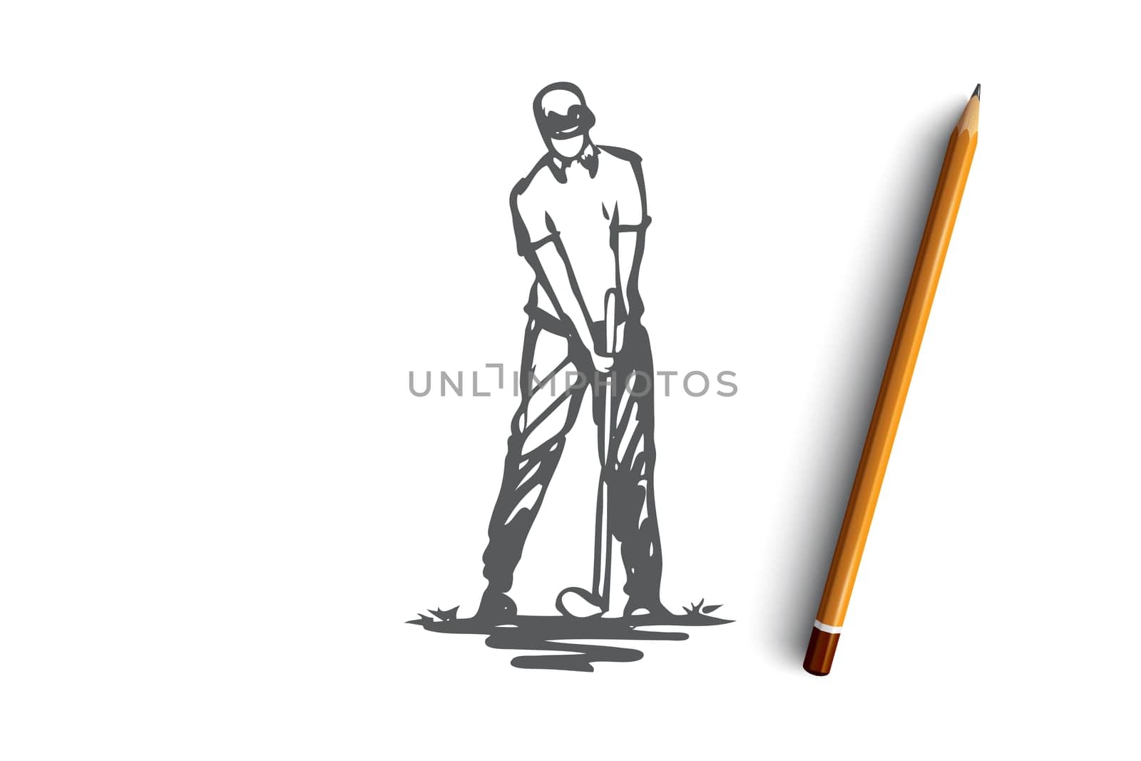 Golf, game, player, golfer, golfing concept. Hand drawn golfer in process of game concept sketch. Isolated vector illustration.