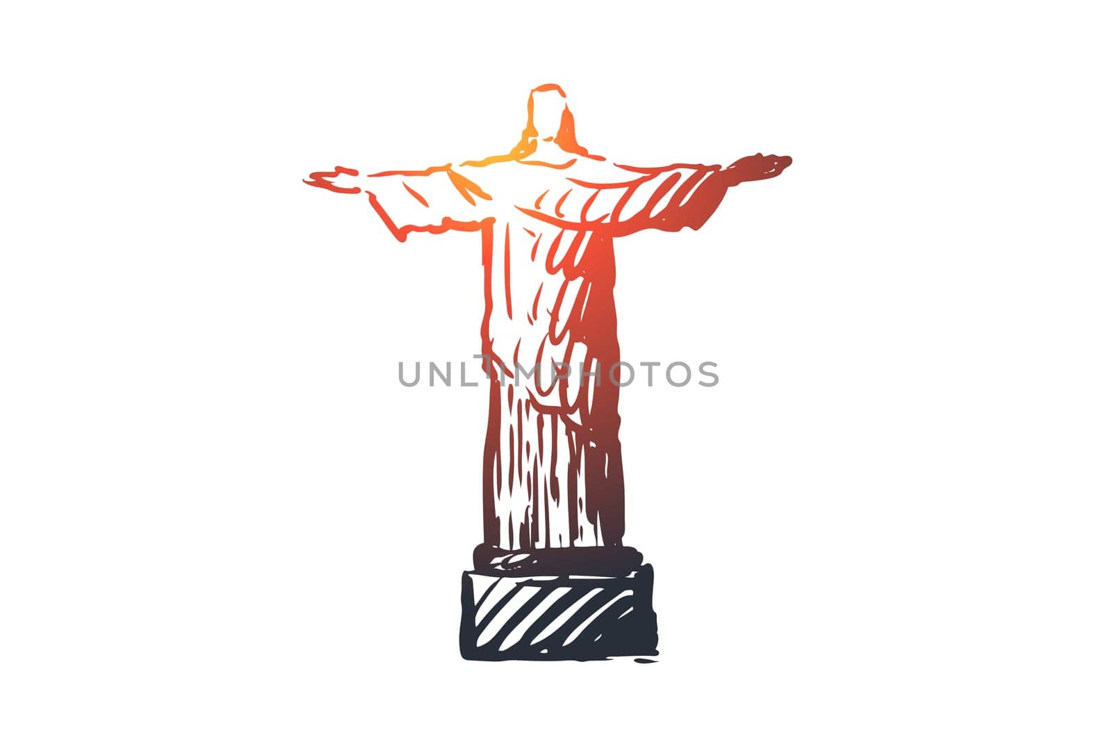 Jesus, statue, monument, religion, Christ concept. Hand drawn statue of Jesus Christ concept sketch. Isolated vector illustration.