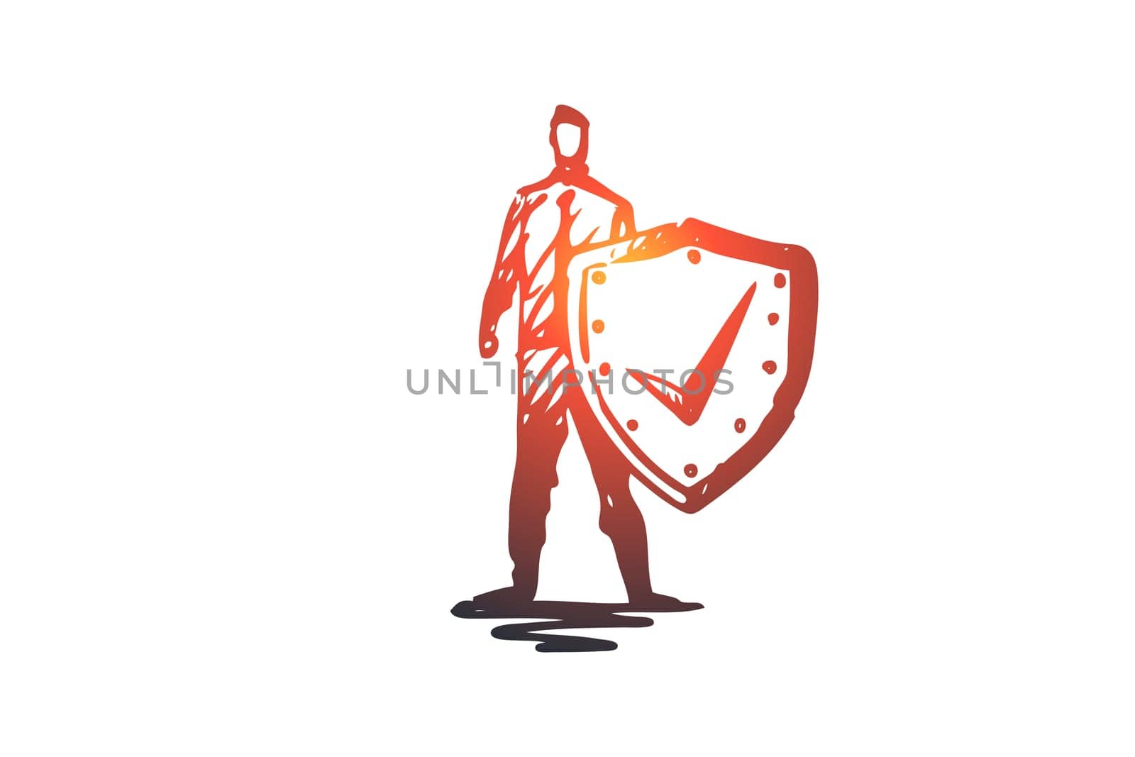 Life, save, shield, safety, protection concept. Hand drawn safeguard with shield concept sketch. Isolated vector illustration.