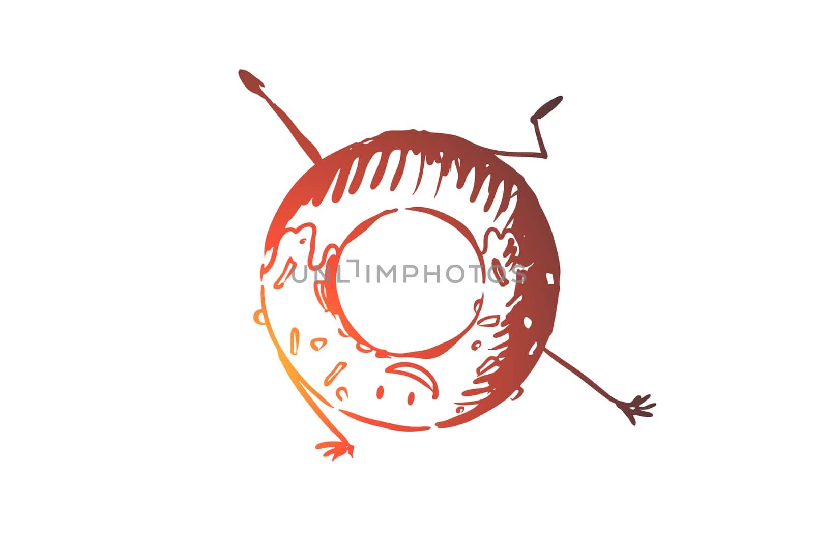 Fritter, food, snack, desert, sweet concept. Hand drawn fresh pastry fritter concept sketch. Isolated vector illustration.