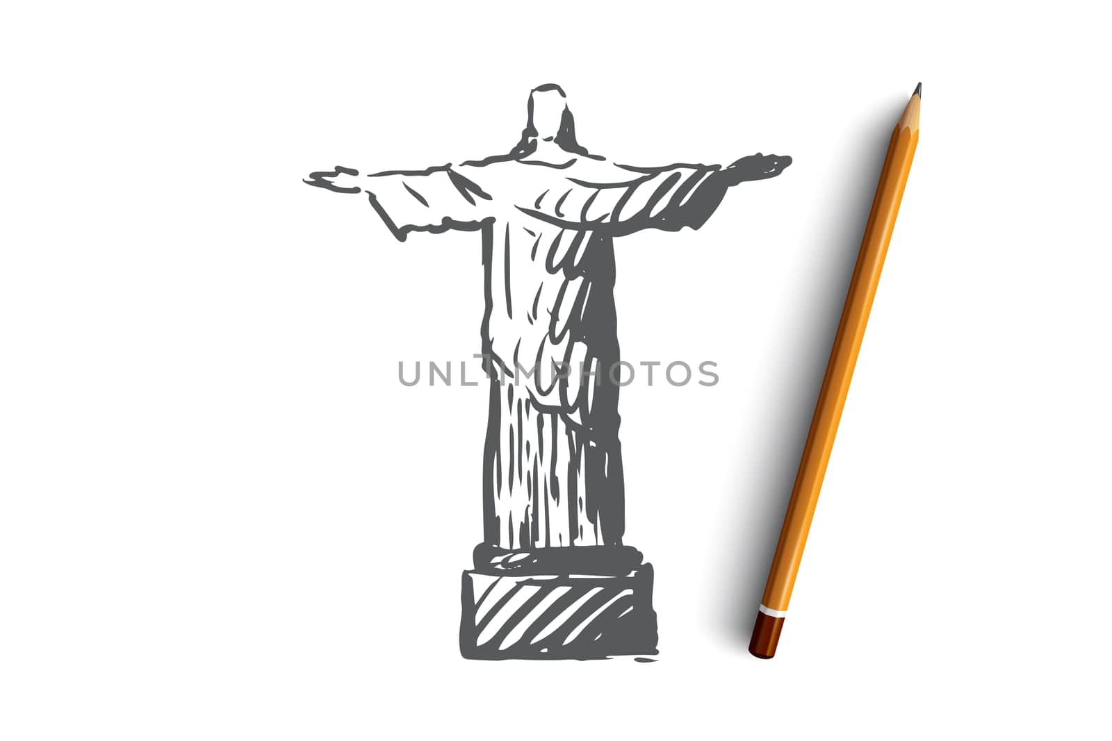 Jesus, statue, monument, religion, Christ concept. Hand drawn statue of Jesus Christ concept sketch. Isolated vector illustration.