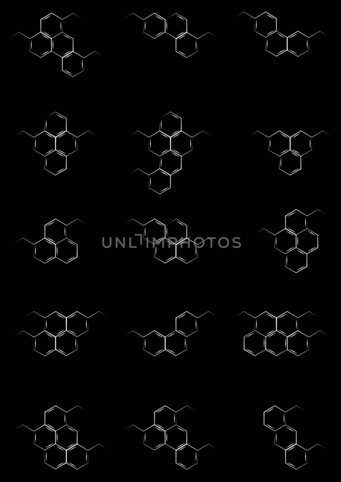 Blackboard with structural chemical formulas of benzene rings