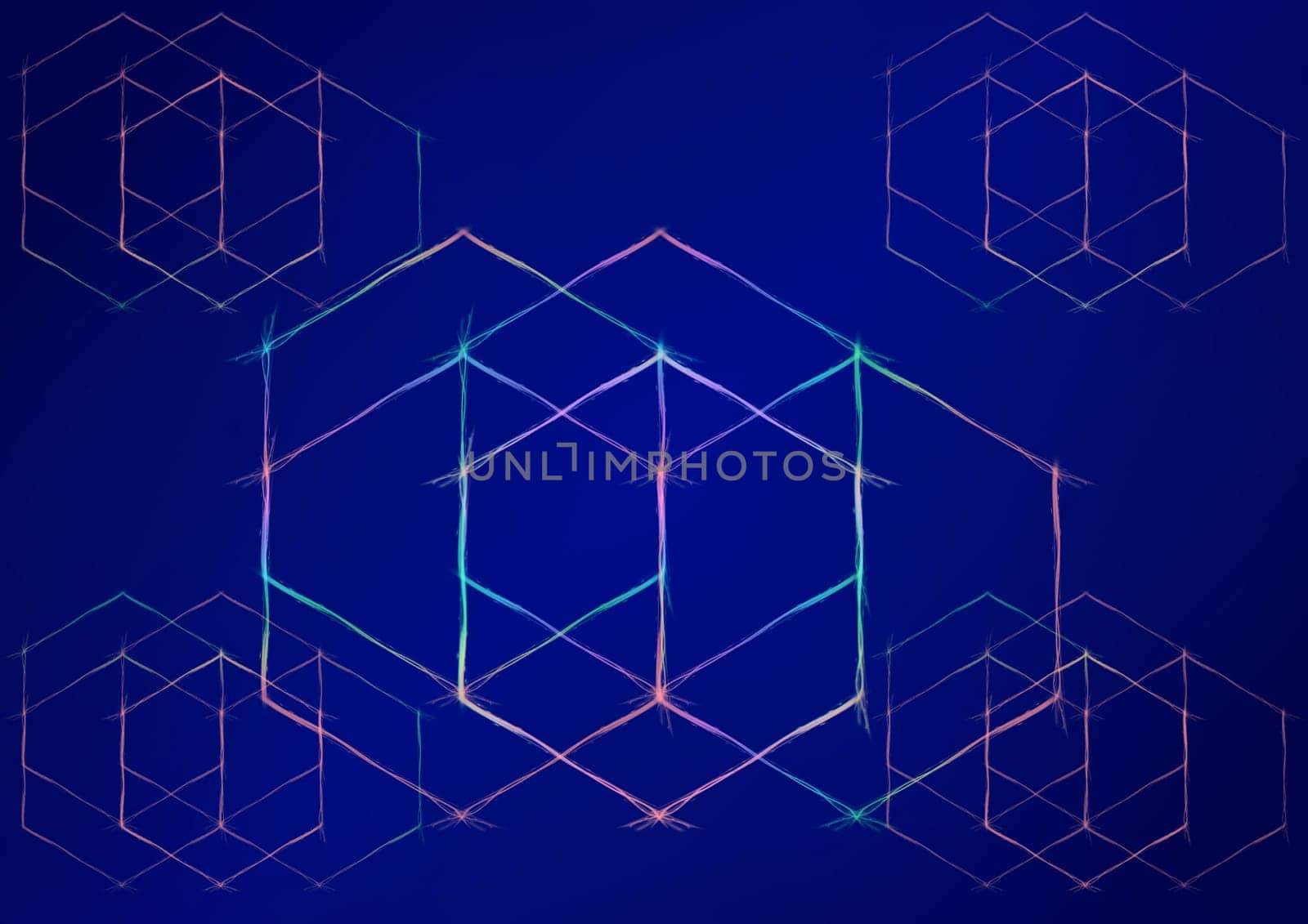 Isometric polygons on darkly dark blue background