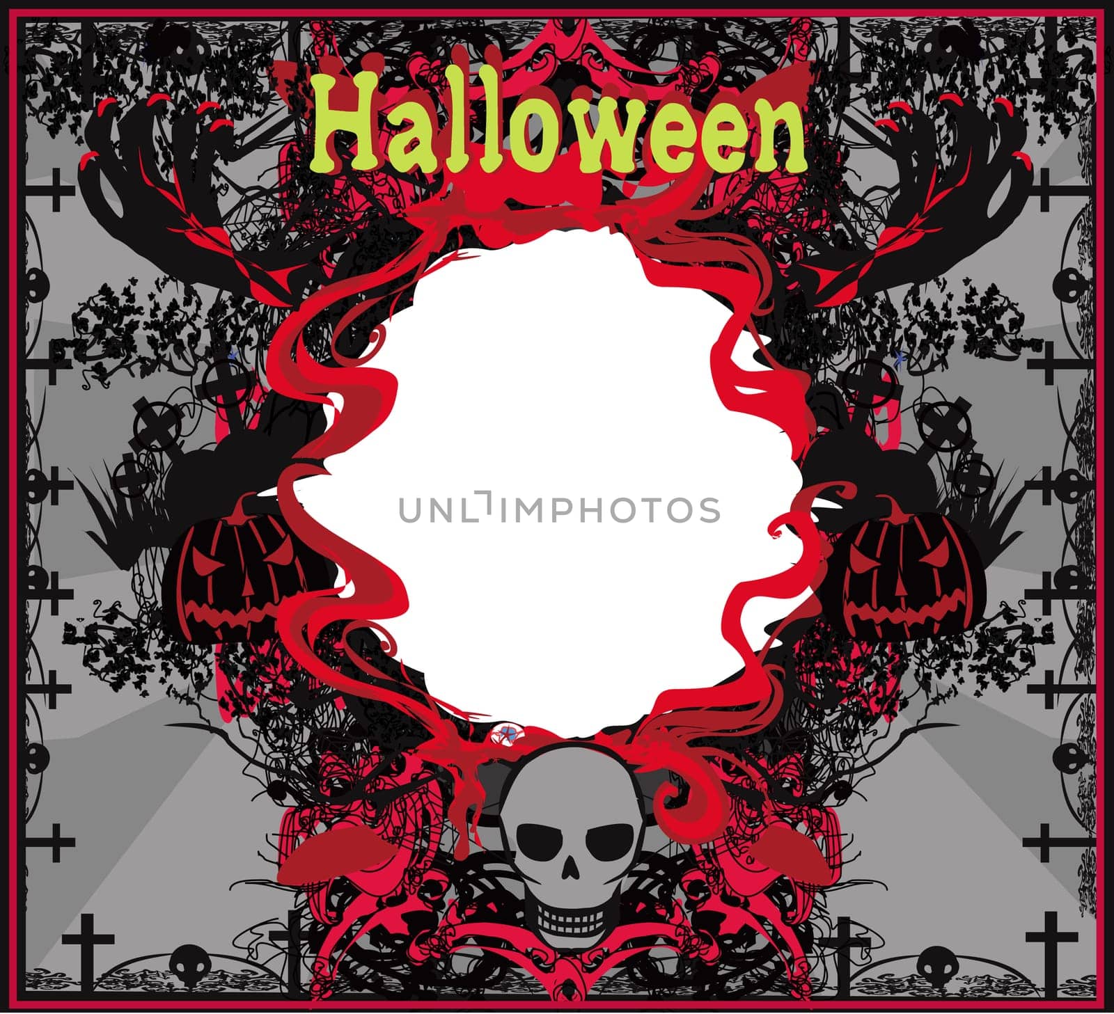 Halloween decorative frame - skulls,blood and haunted pumpkins