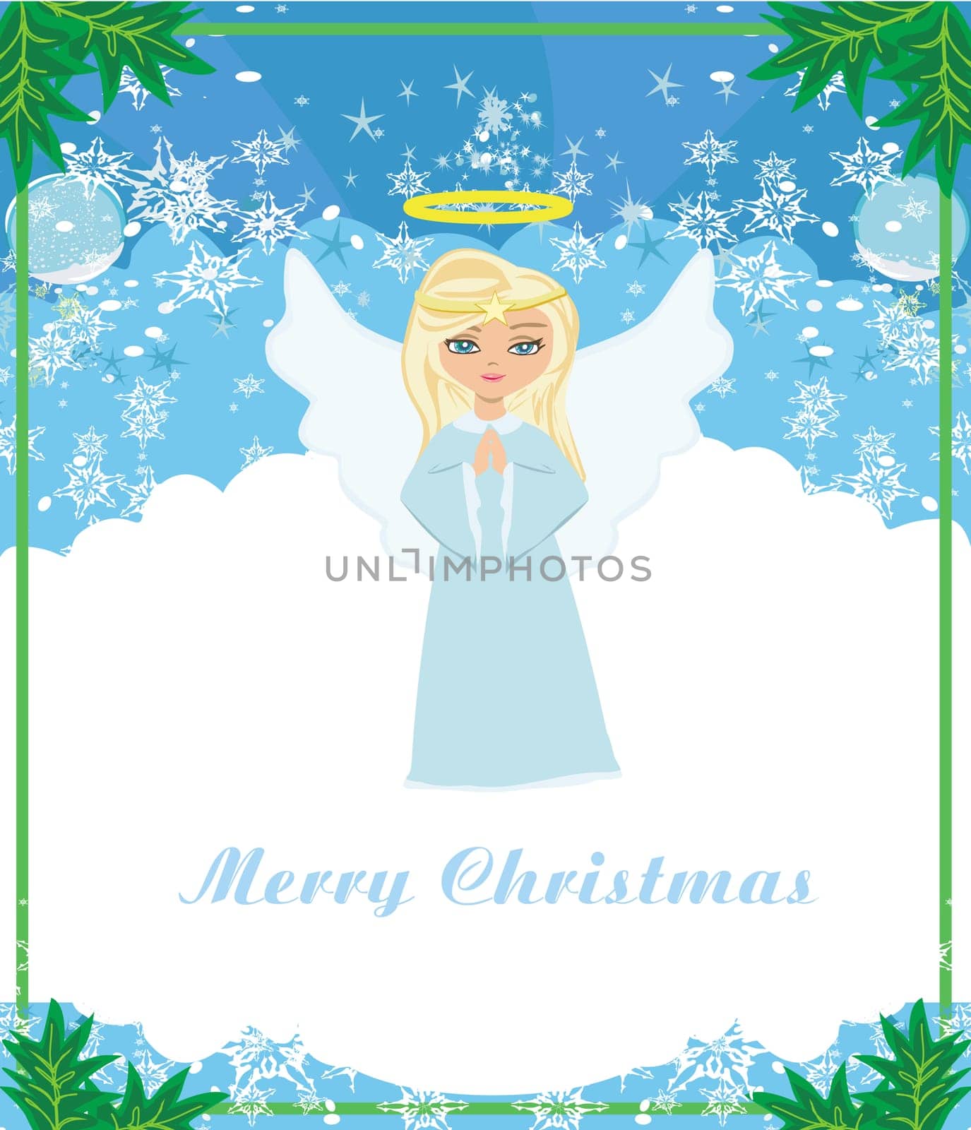 Abstract card with sweet blond angel praying