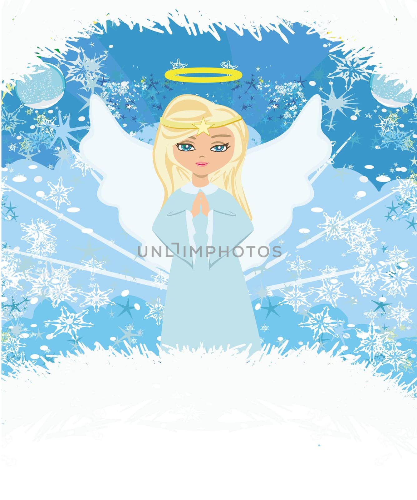 Abstract card with sweet blond angel praying