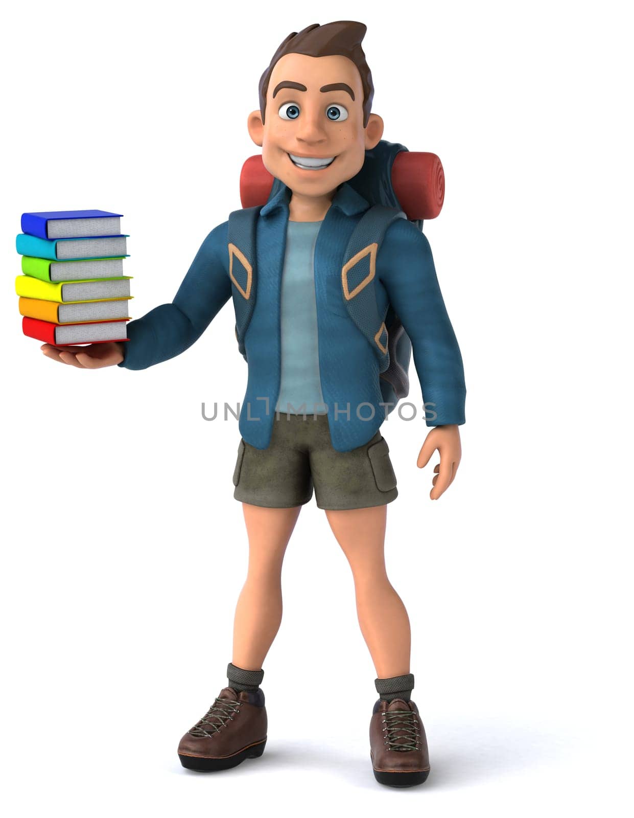 Fun illustration of a 3D cartoon backpacker