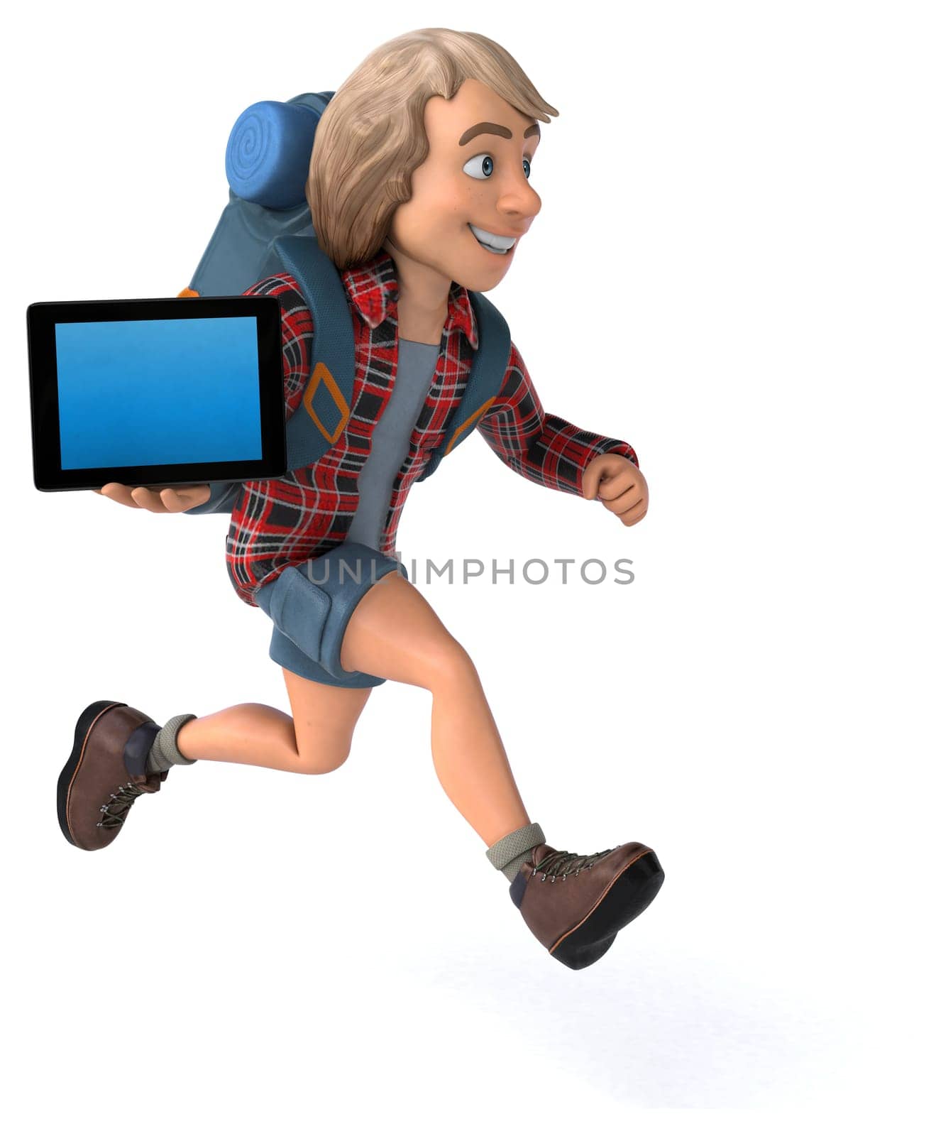 Fun backpacker cartoon guy