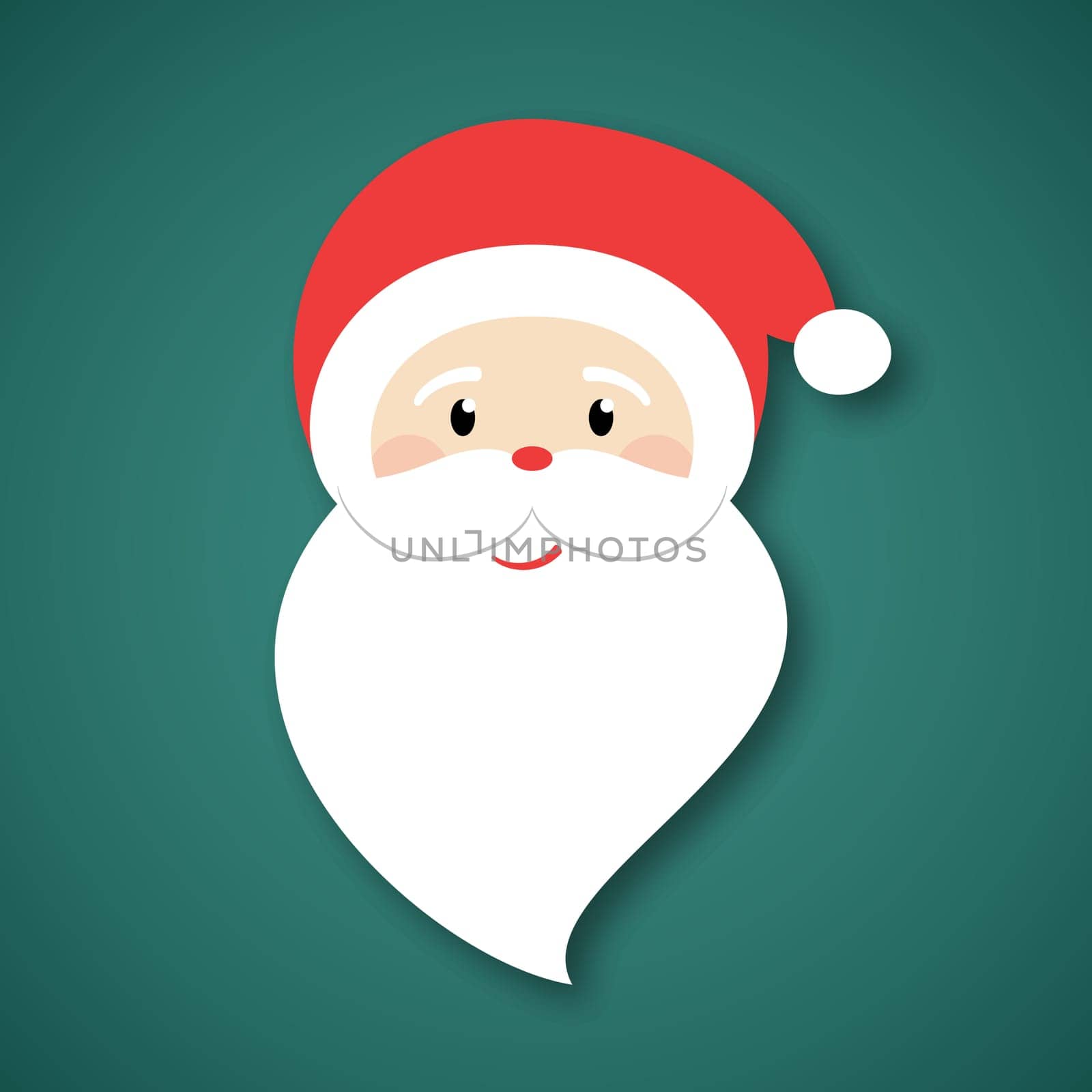 Santa Claus on green background. Merry Christmas and Happy New Year card. Graphic design element for packaging paper, prints, scrapbooking. Holiday themed design