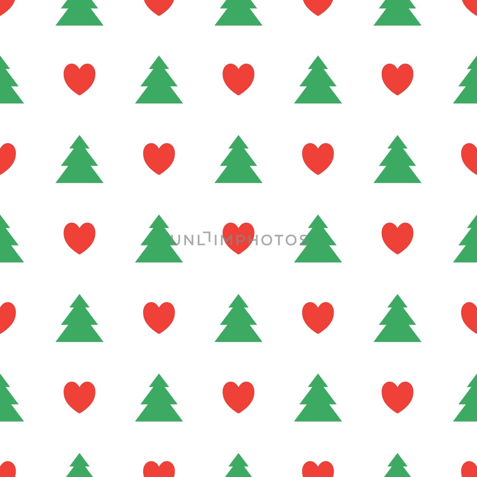 Christmas seamless pattern. Hearts and Christmas Trees. Tileable background for winter holidays. Graphic design element for packaging paper, prints, scrapbooking. Holiday themed design