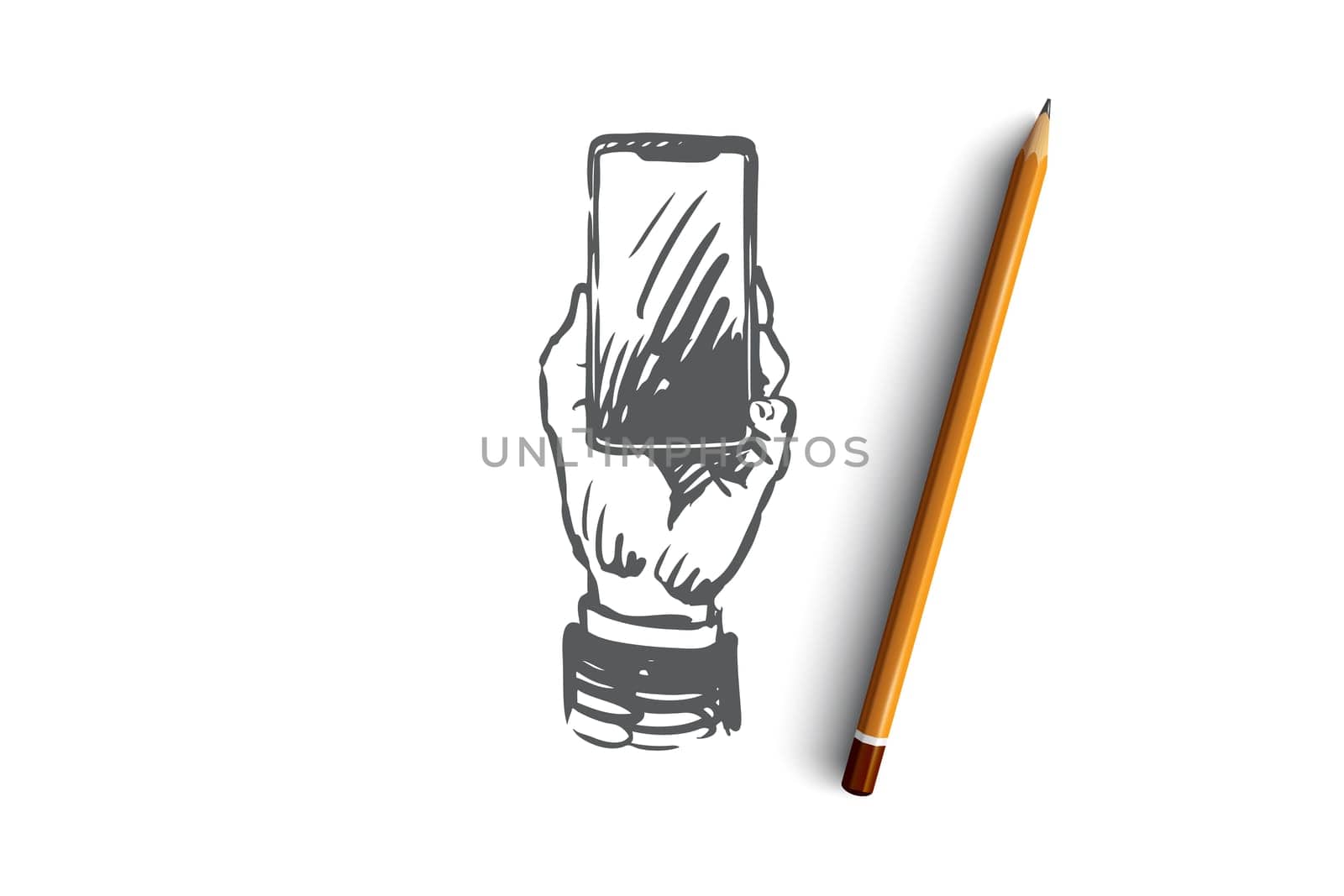 Mobile, payment, banking, digital, money concept. Hand drawn pay with smartphone concept sketch. Isolated vector illustration.