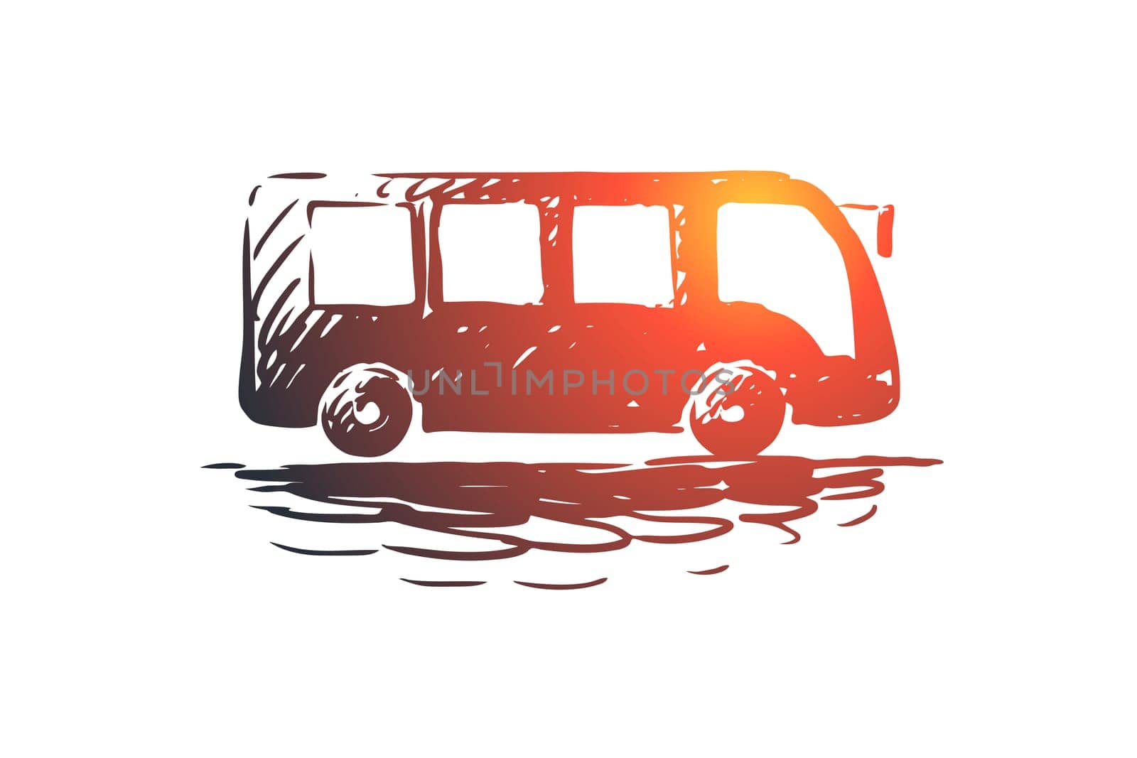 Shuttle, car, transportation, vehicle, bus concept. Hand drawn transport for passengers concept sketch. Isolated vector illustration.
