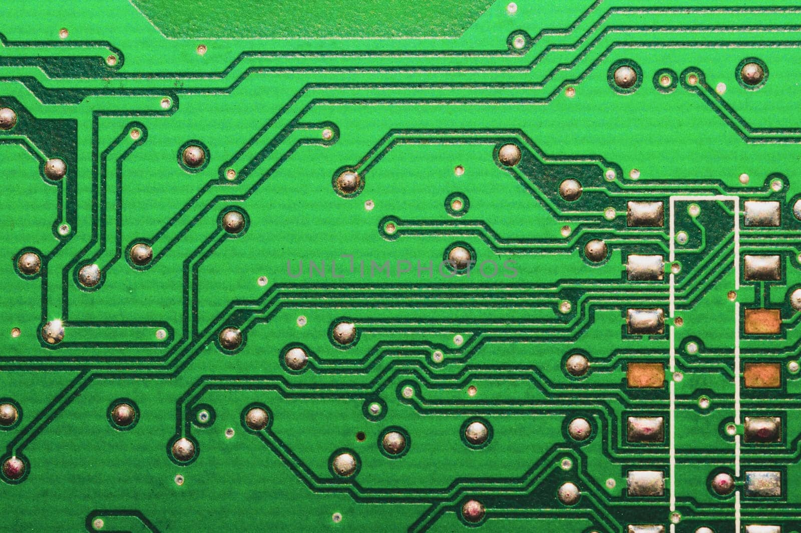 Electronic circuit board abstract background. computer motherboard close up. modern technologies. micro elements of computer with connections and traces. Intelligent technology